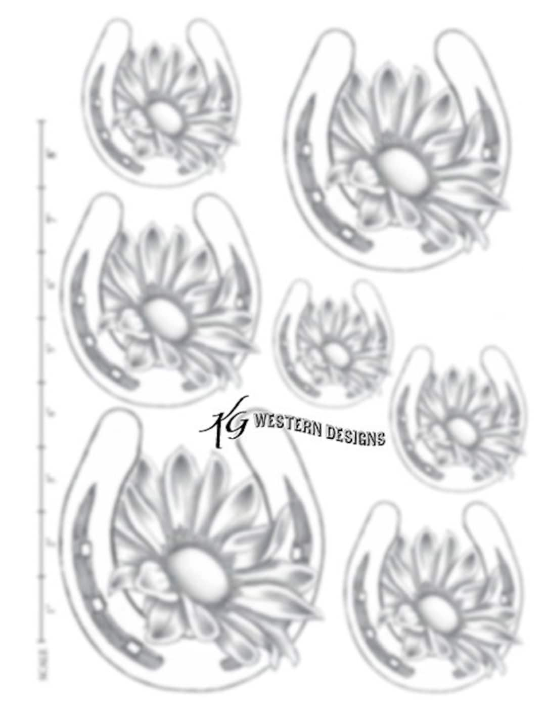 Leather Tooling Element -Horse-Shoe And Sunflower Daisy- Tracing within Printable Western Printable Leather Tooling Patterns
