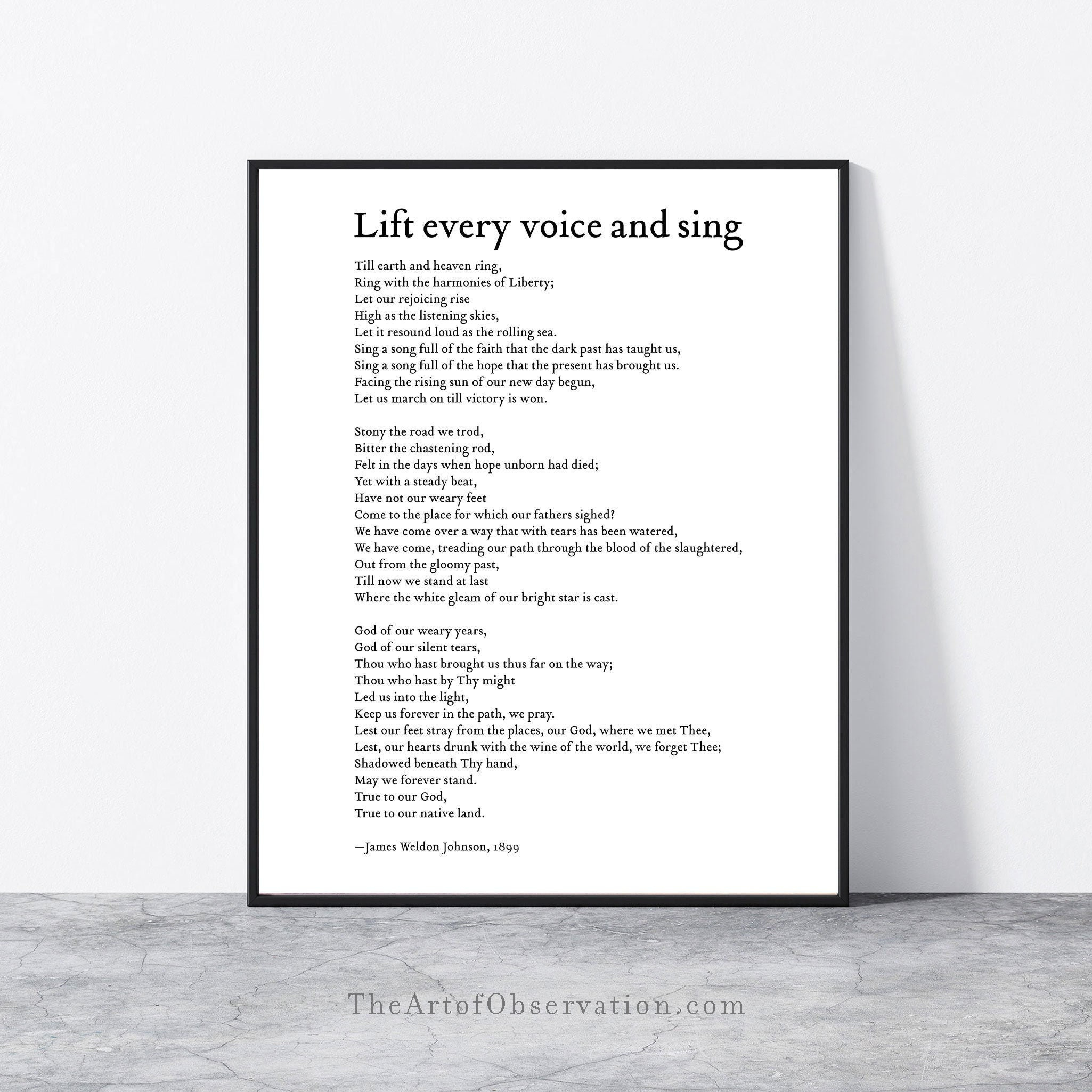 Lift Every Voice And Sing Framed Print Poem Wall Art James Weldon throughout Printable Lyrics For Lift Every Voice And Sing