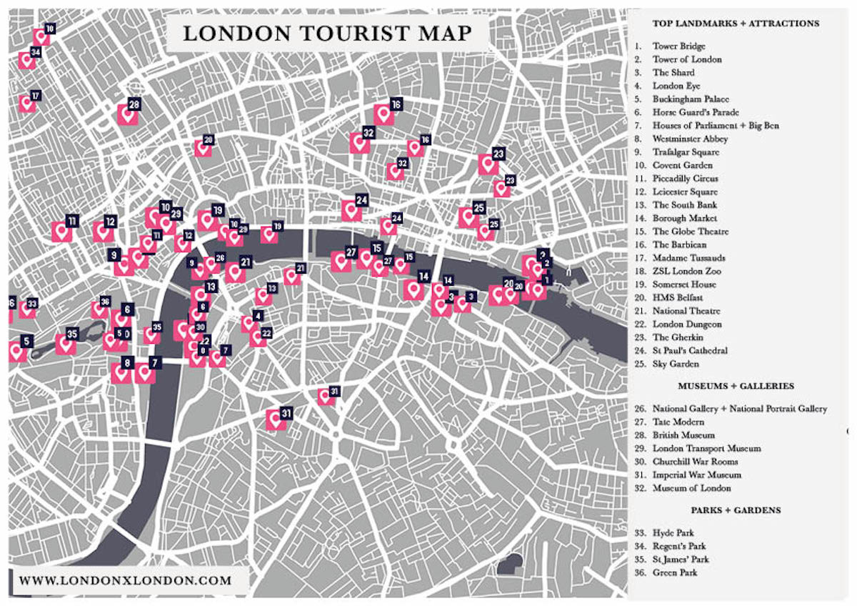 London Attractions Tourist Map: Interactive + Printable — London X throughout Printable Map of London Attractions