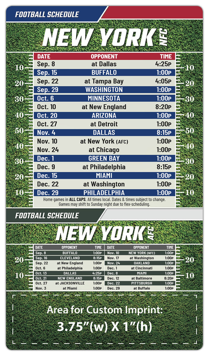 Magnet Football Sport Schedules - 4X7 Round Corners - 8402331125 for Ny Giants Football Schedule Printable