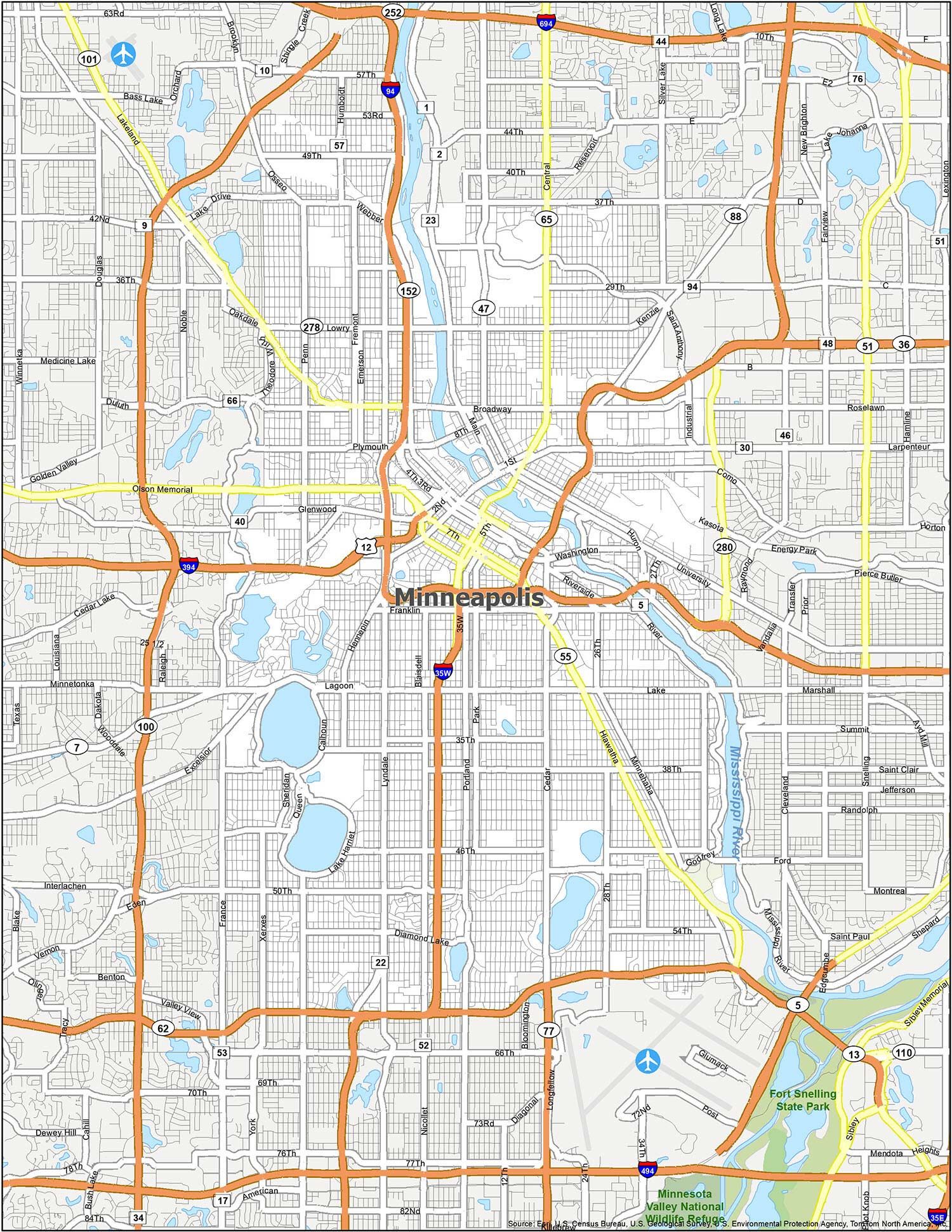 Map Of Minneapolis, Minnesota - Gis Geography in Printable Map of Twin Cities Metro Area