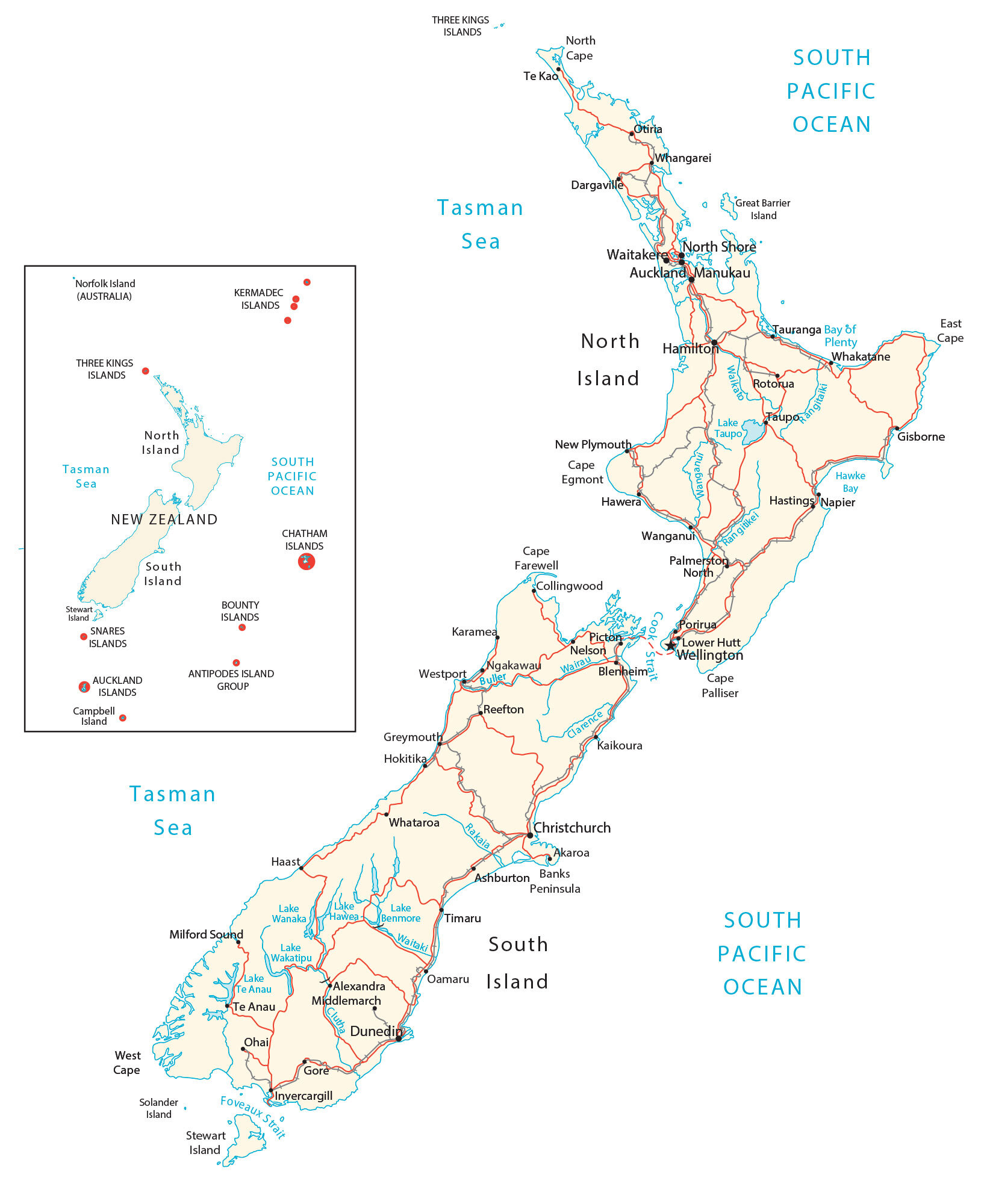 Map Of New Zealand - Cities And Roads - Gis Geography with Printable Map of New Zealand