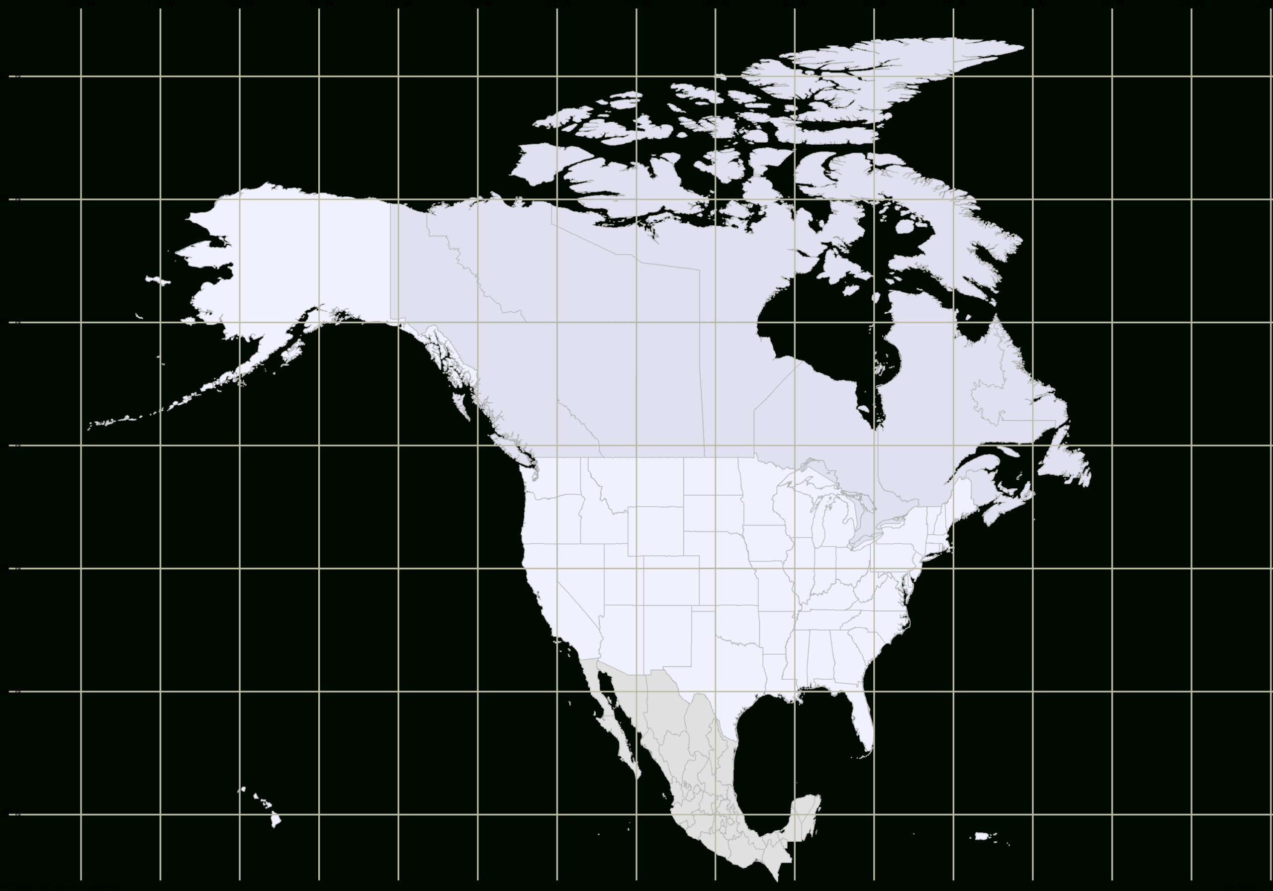 Map Of North America With Latitude And Longitude Grid for Us Map With Longitude And Latitude Printable