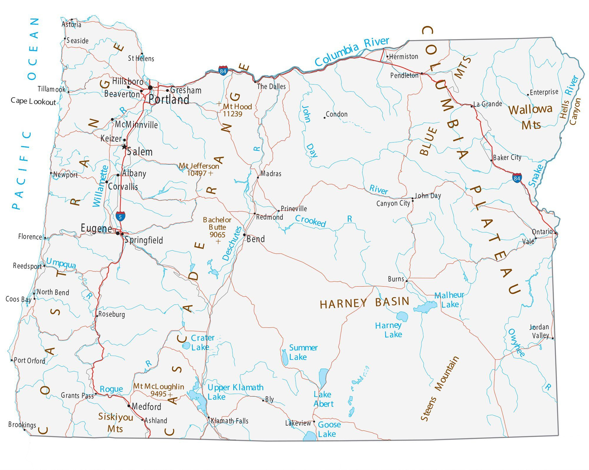 Map Of Oregon - Cities And Roads - Gis Geography for Printable Oregon Map With Cities
