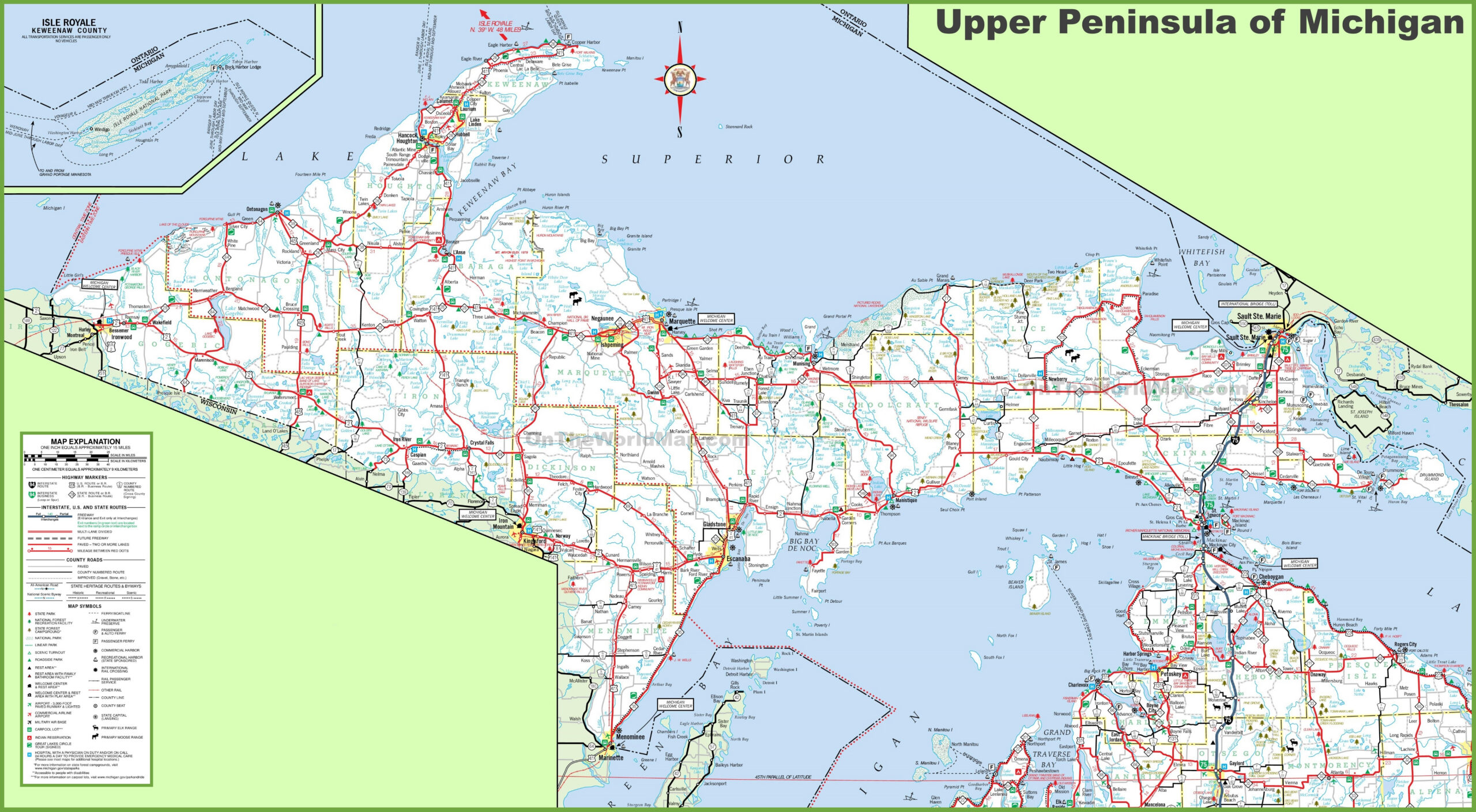 Map Of Upper Peninsula Of Michigan - Ontheworldmap pertaining to Free Printable Map Of Upper Peninsula Michigan