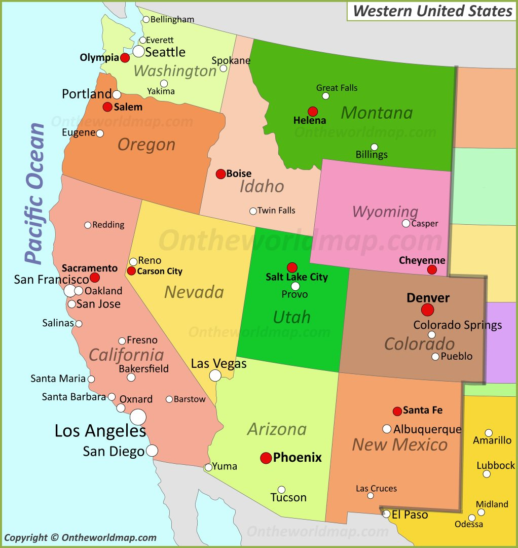 Map Of Western United States - Ontheworldmap pertaining to Western United States Map Printable