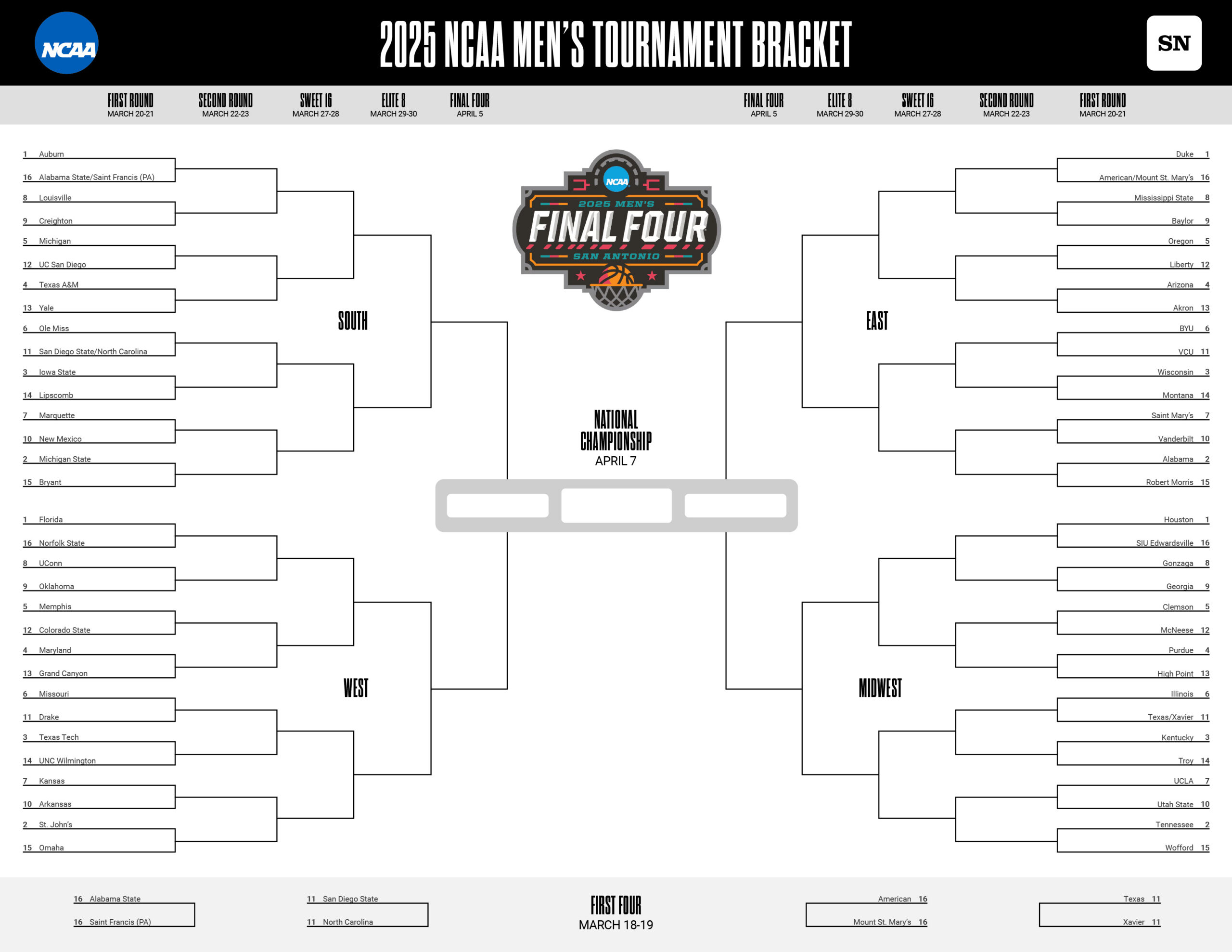 March Madness Printable Bracket: Download A Free 2025 Ncaa with regard to Cbs March Madness Printable Bracket