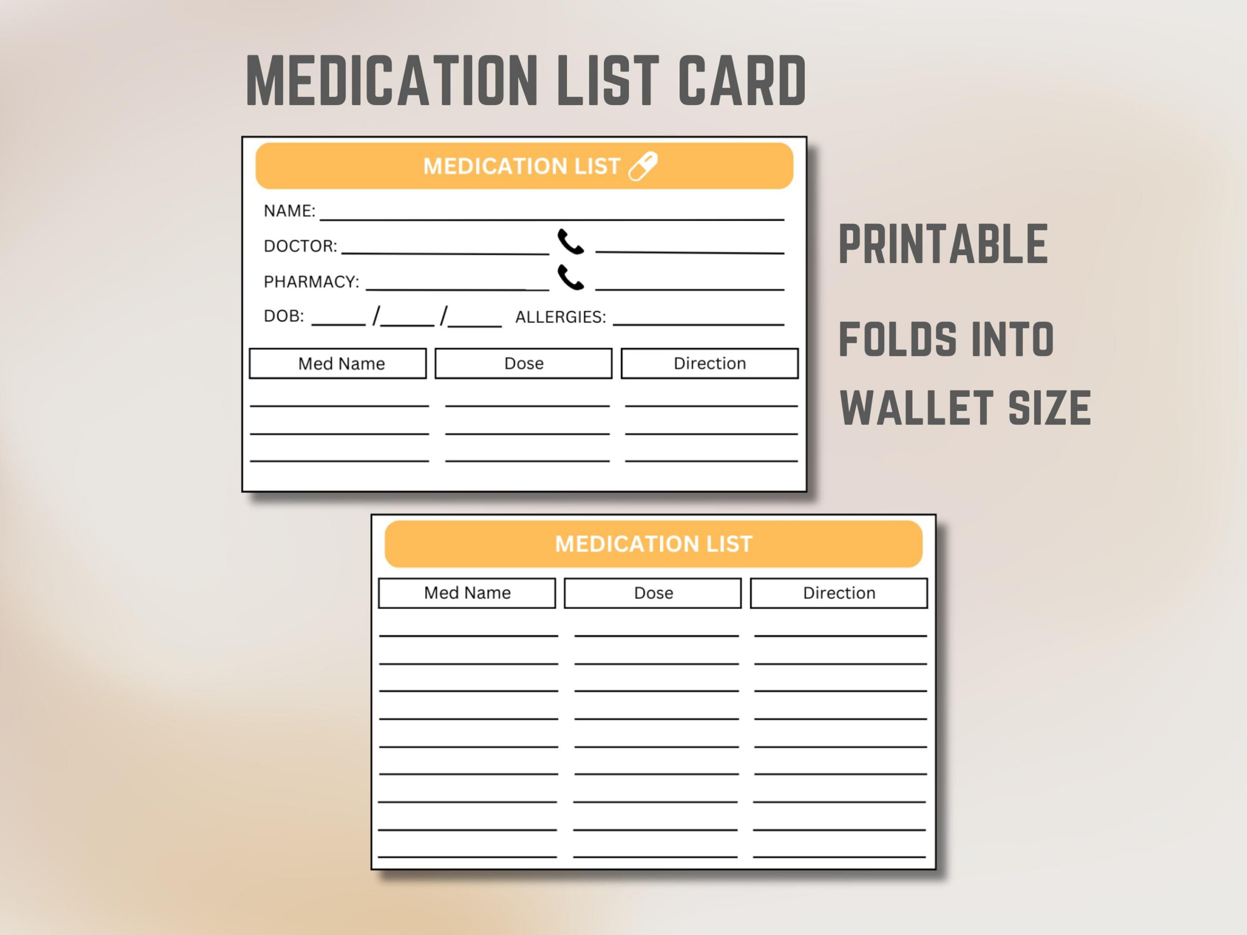 Medication List Card, Wallet Card, Pocket-Sized Medication in Printable Medication List For Wallet