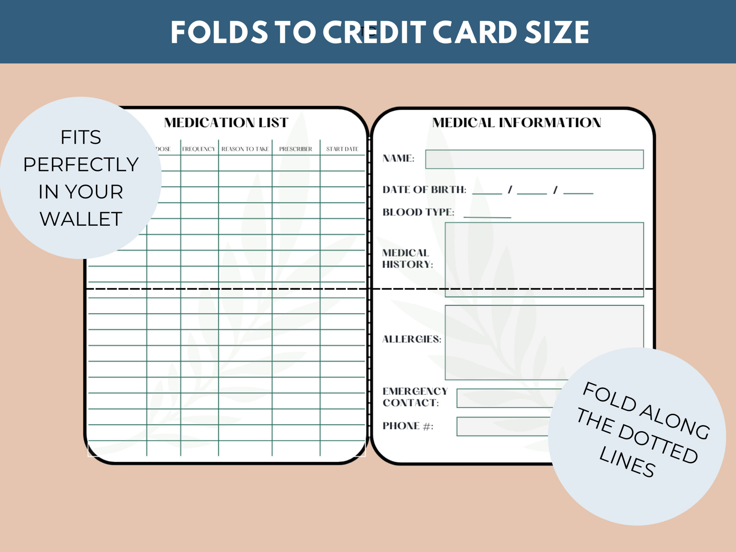 Medication List Wallet Card With Emergency Contact And Medical for Free Printable Medication Wallet Card