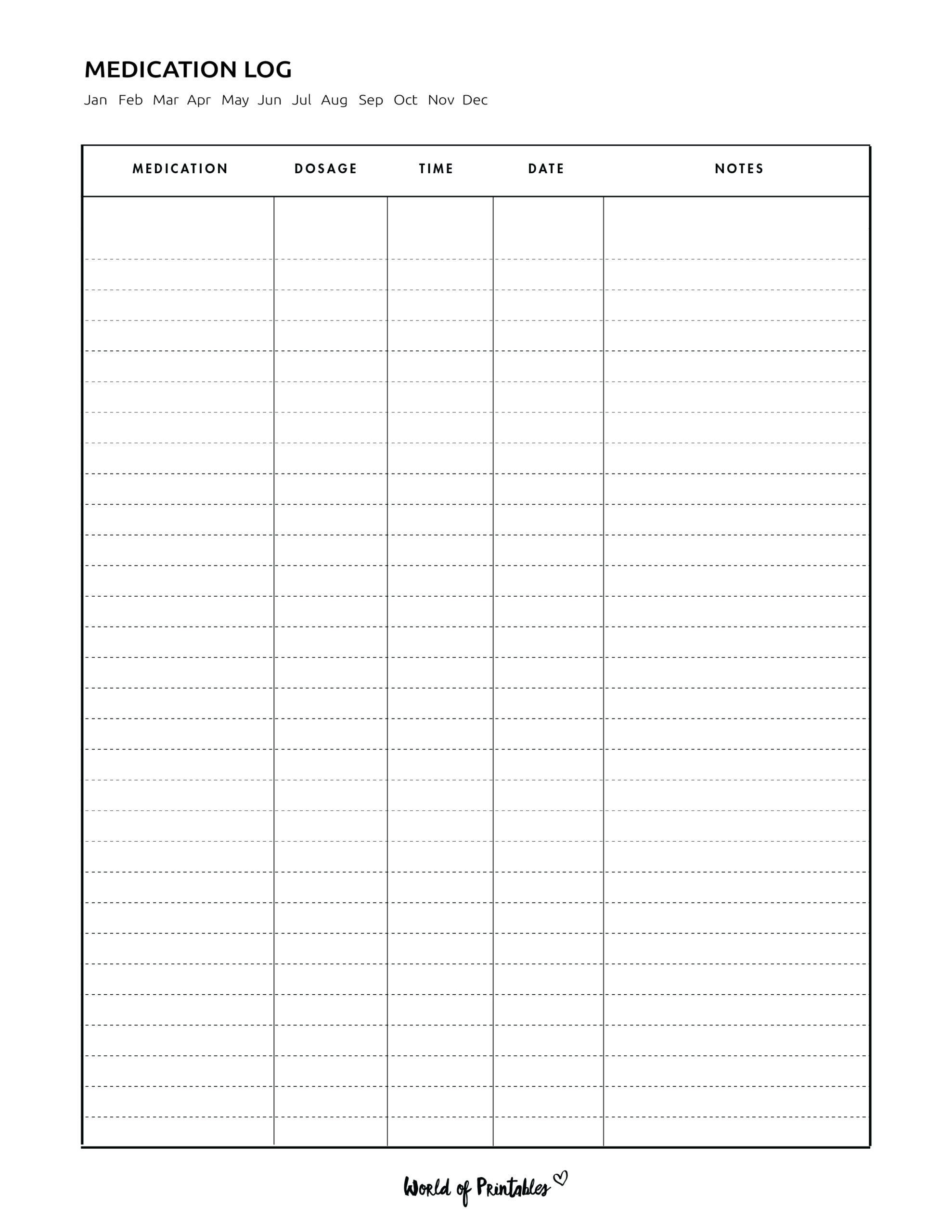 Medication Log - 8 Of The Best Templates - World Of Printables pertaining to Printable Medication Log Sheet