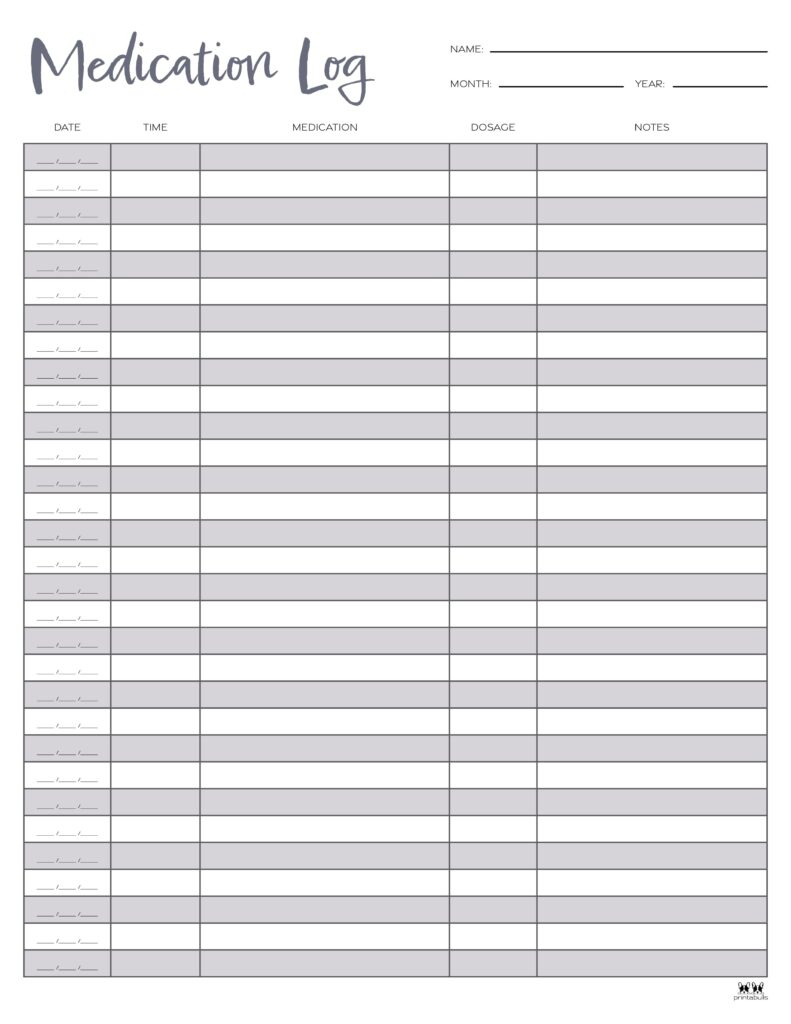 Medication Logs - 25 Free Printables | Printabulls intended for Printable Medication Log Sheet