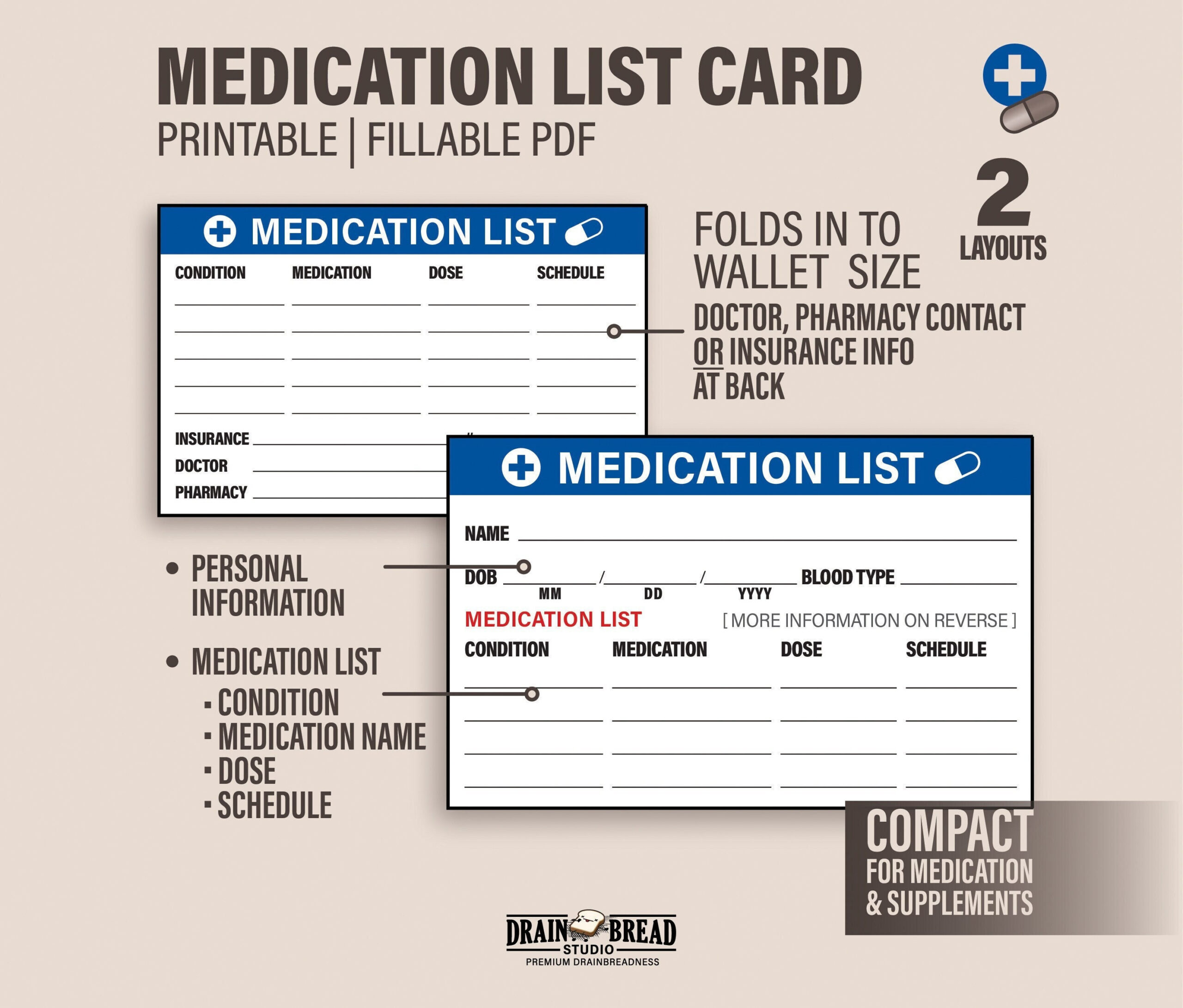 Medikamente Liste Karte Mit Medikamente Liste Brieftasche Karte with regard to Free Printable Medication Wallet Card