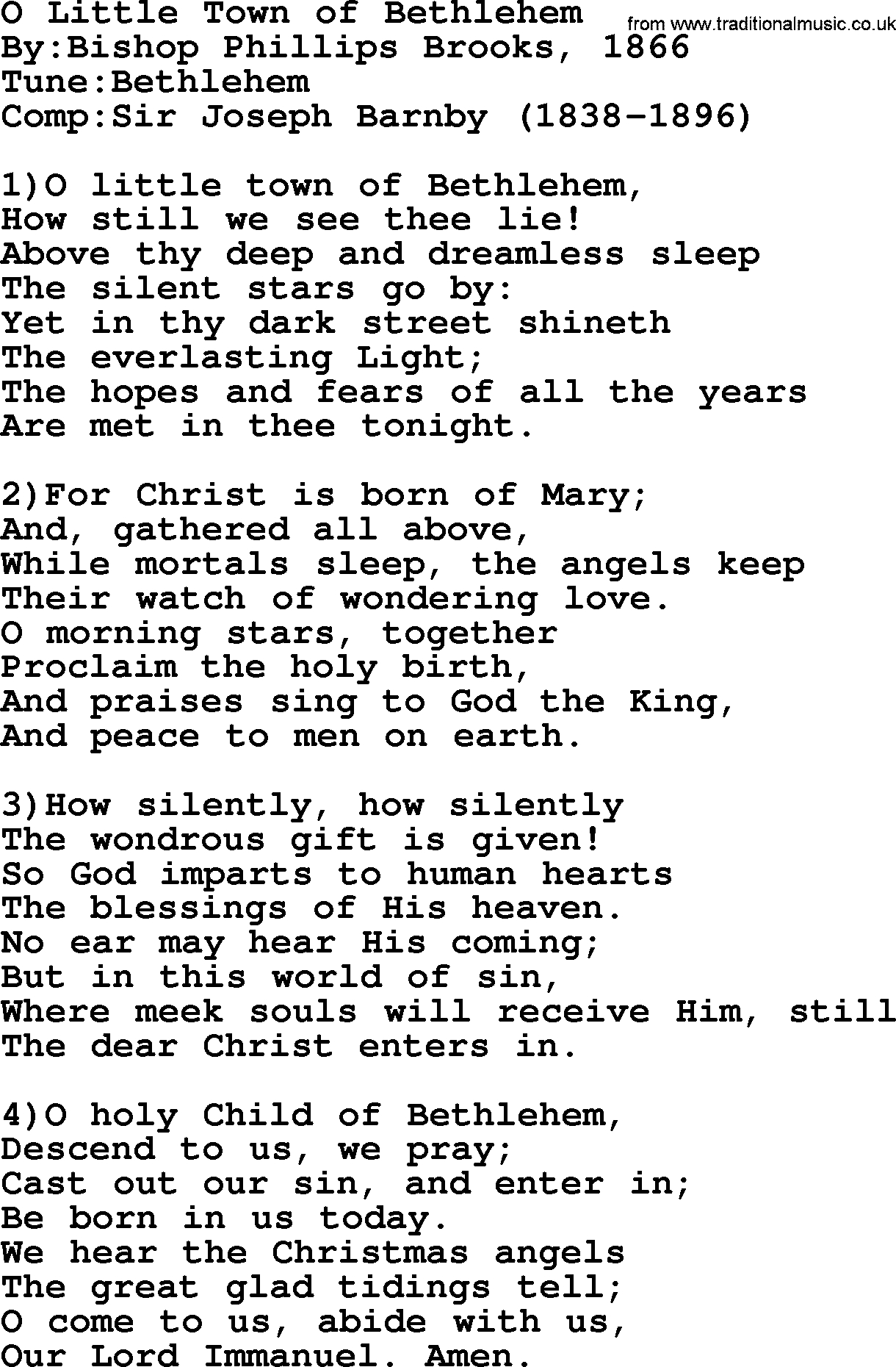 Methodist Hymn: O Little Town Of Bethlehem - Lyrics With Pdf regarding Printable Lyrics to O Little Town of Bethlehem
