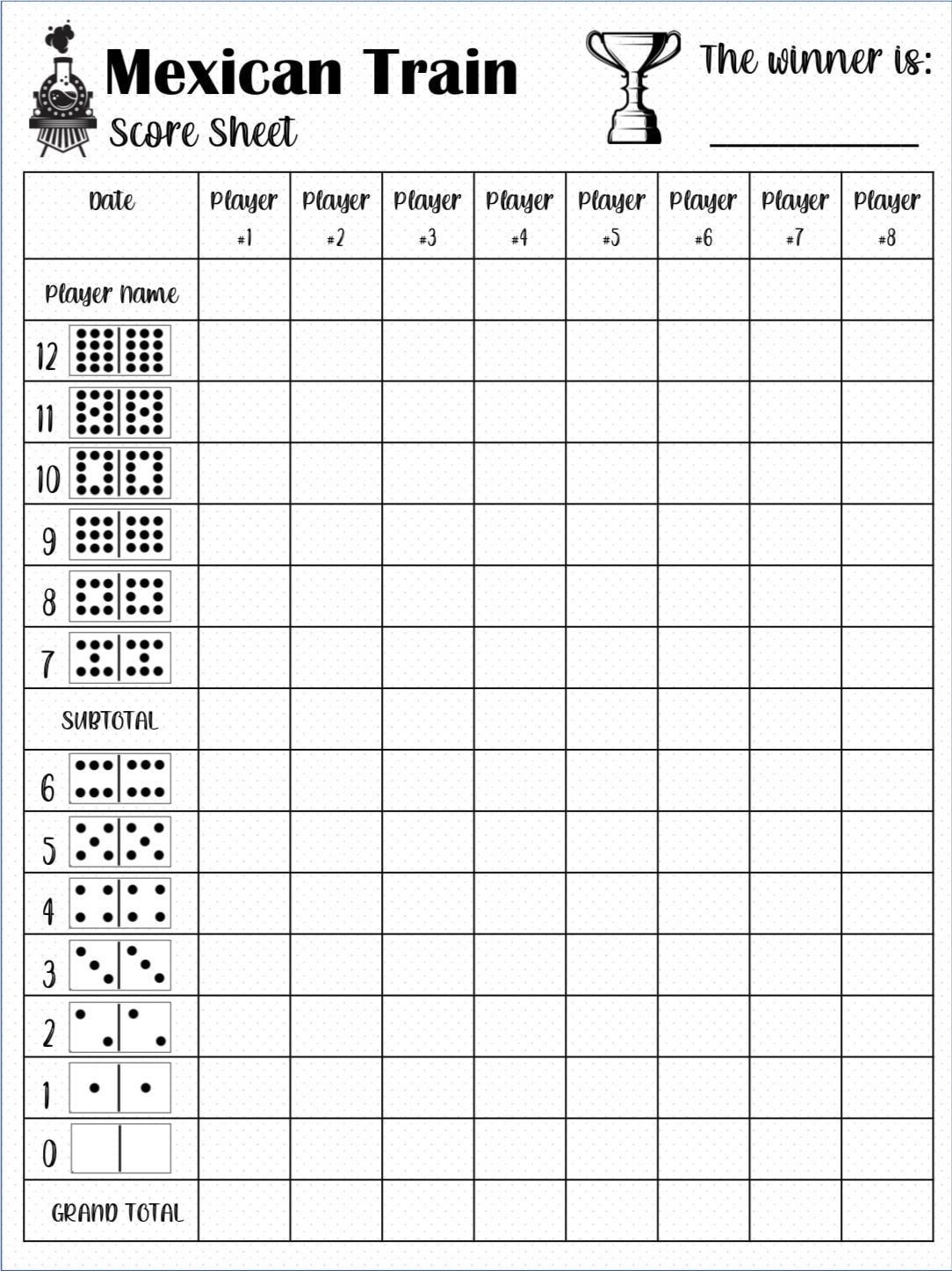 Mexican Train Score Card - Mexican Train Scoresheet - Mexican pertaining to Printable Mexican Train Score Sheet
