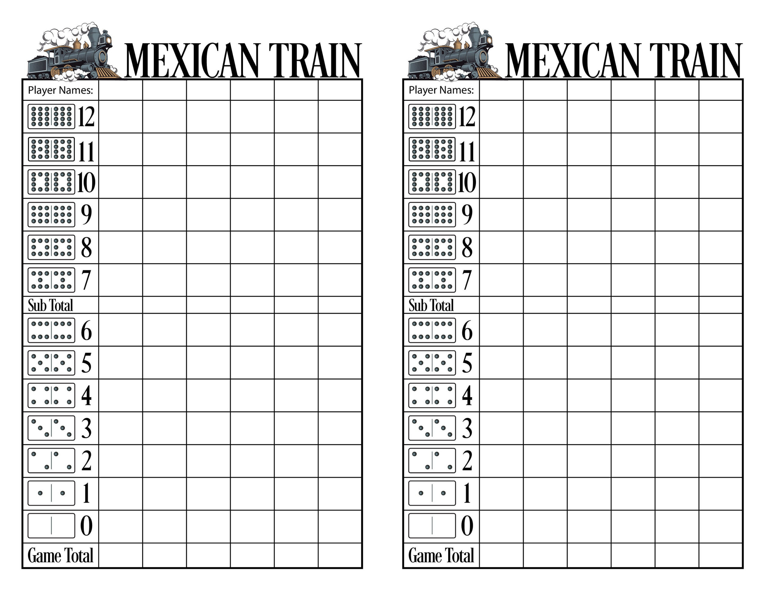 Mexican Train Score Sheet Pdf - Etsy Uk intended for Printable Mexican Train Score Sheet