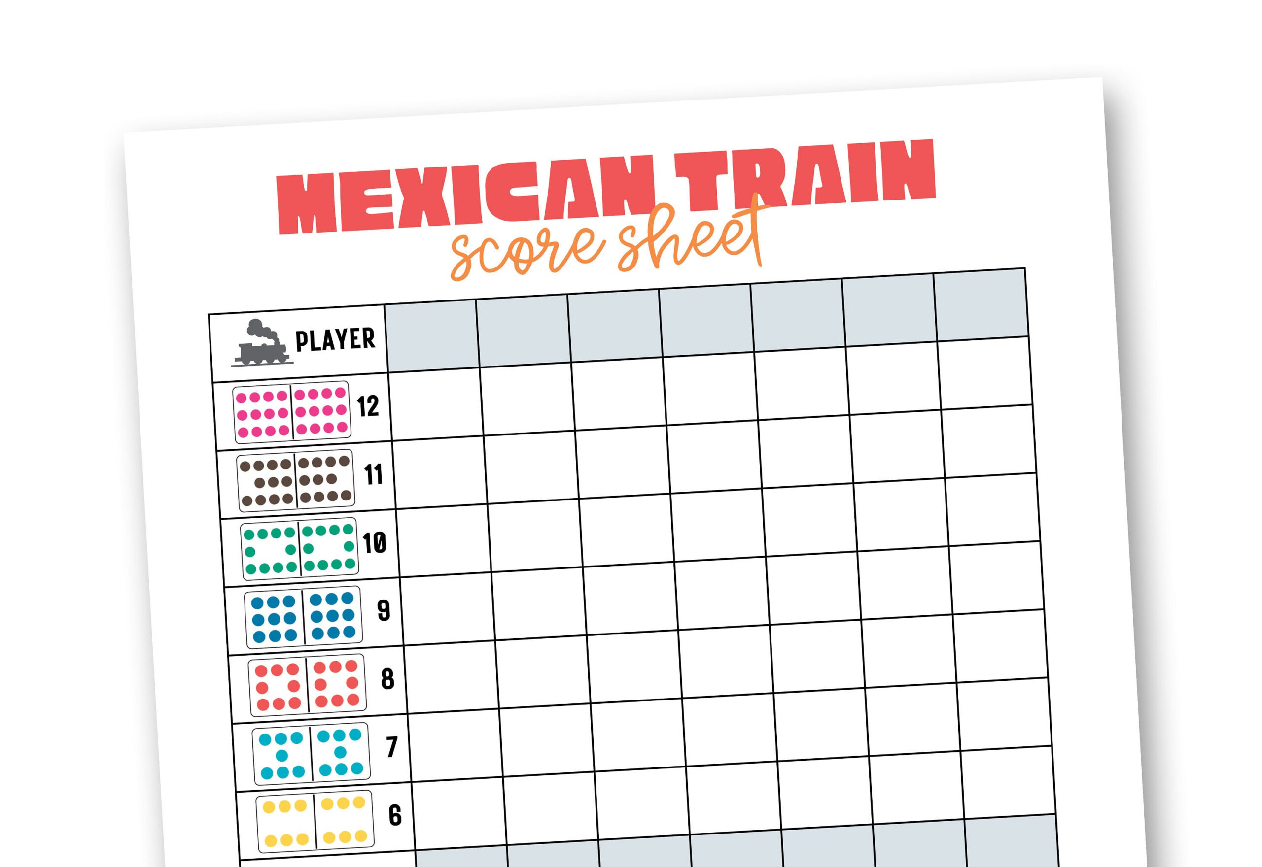 Mexikanische Zug Scorekarten - Printable Dominoes Spiel inside Printable Mexican Train Score Sheet