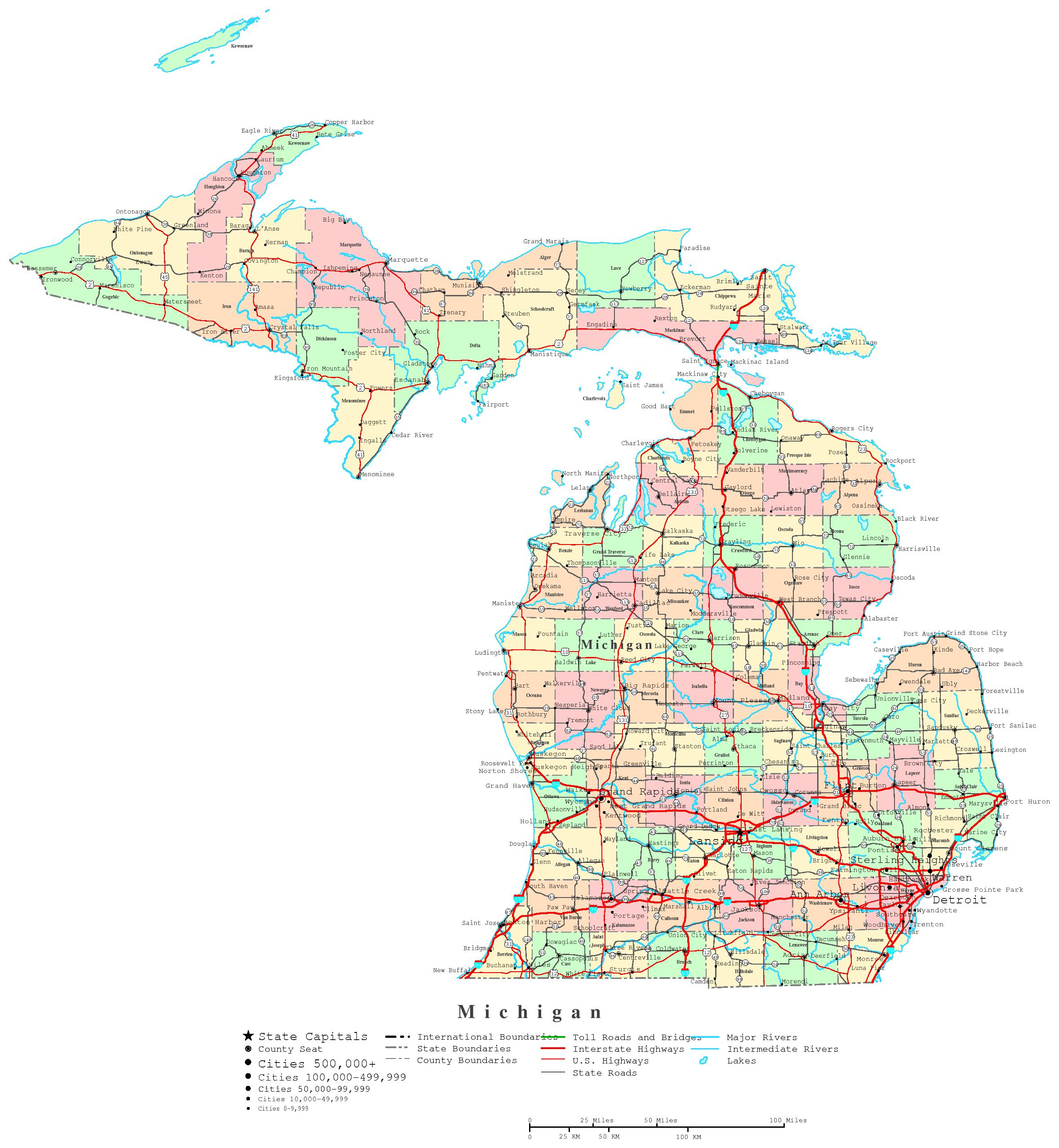 Michigan Printable Map inside Free Printable Map Of Upper Peninsula Michigan