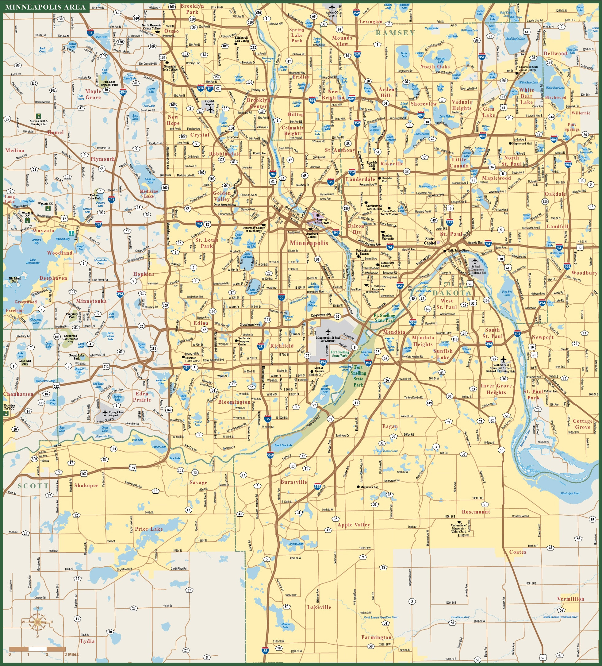 Minneapolis & St Paul Metro Map | Digital| Creative Force for Printable Map of Twin Cities Metro Area