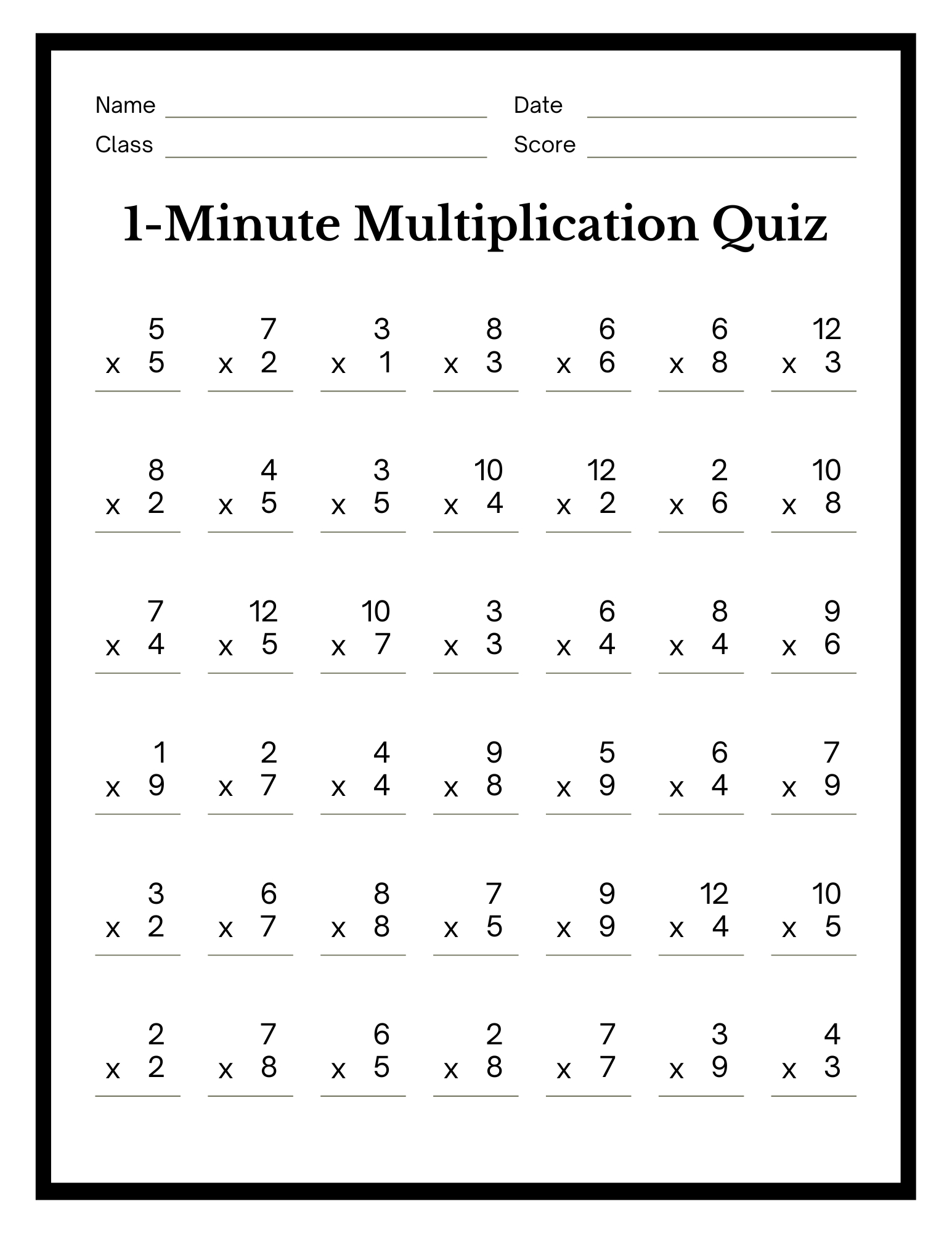 Minute Multiplication Worksheet | Education World throughout Free Printable Minute Math Worksheets
