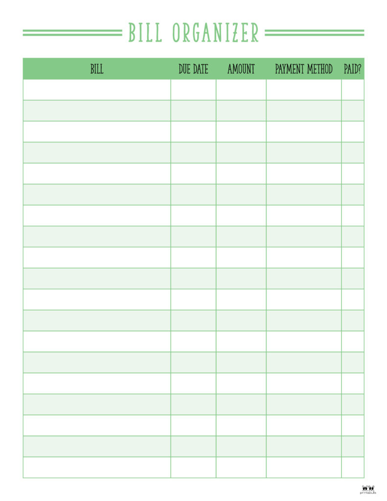 Monthly Bill Organizers - 18 Free Printables | Printabulls throughout Free Printable Monthly Bill Organizer