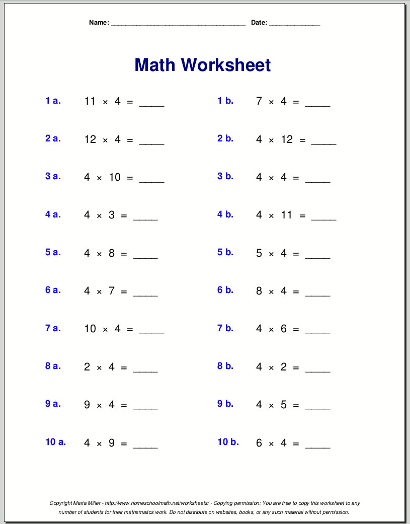Multiplication Worksheets For Grade 3 intended for Free Printable Math Sheets For 3Rd Graders