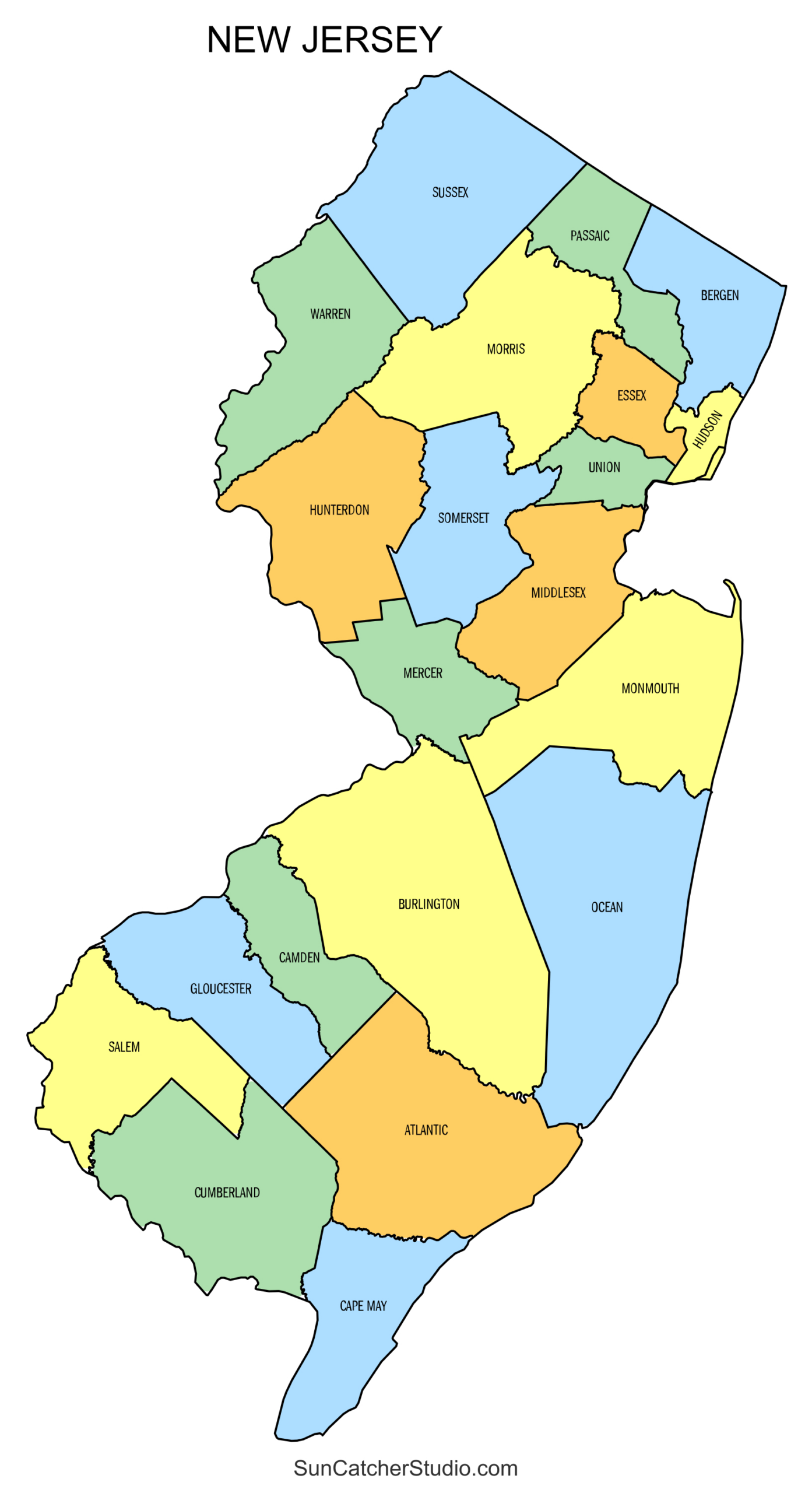 New Jersey County Map (Printable State Map With County Lines for Printable Map of New Jersey