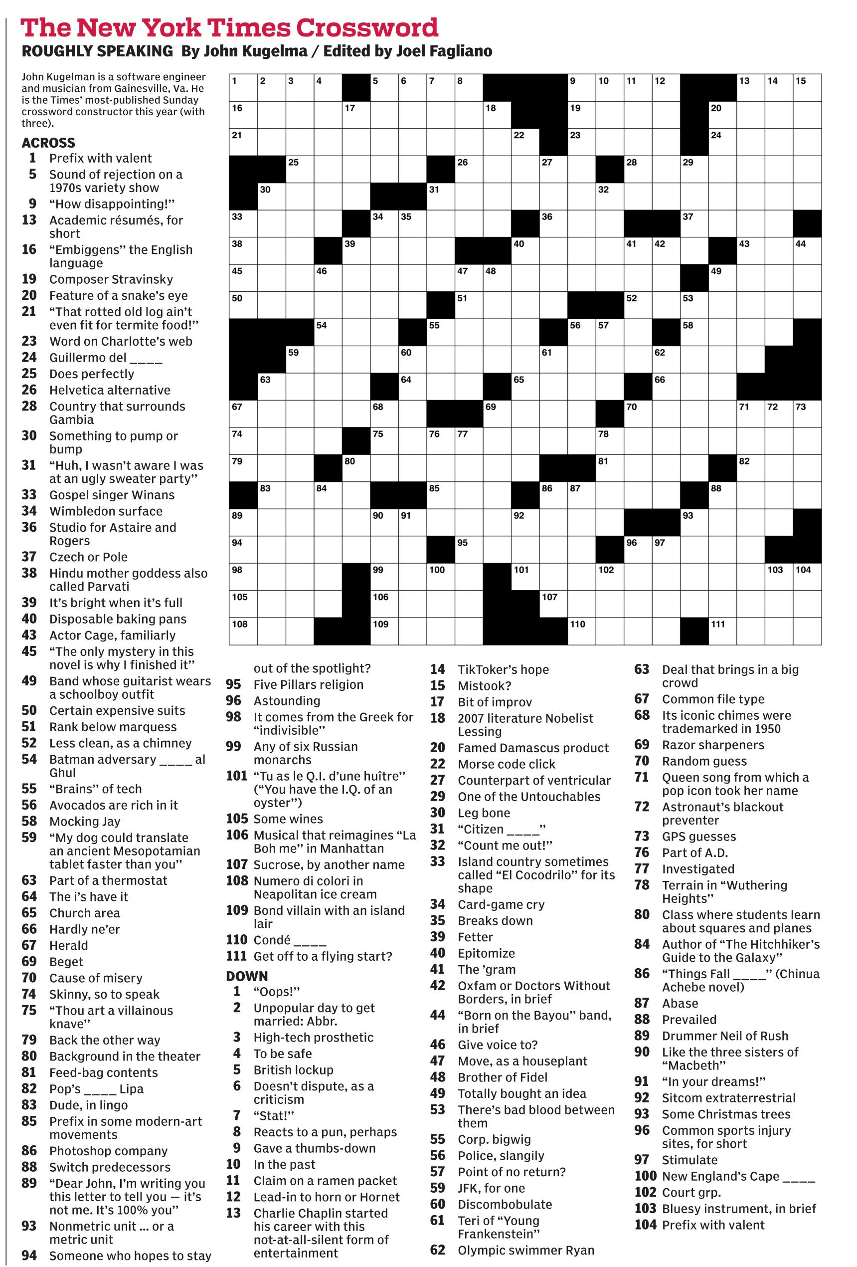 New York Times Daily Crossword - Puzzles for Free New York Times Sunday Crossword Printable
