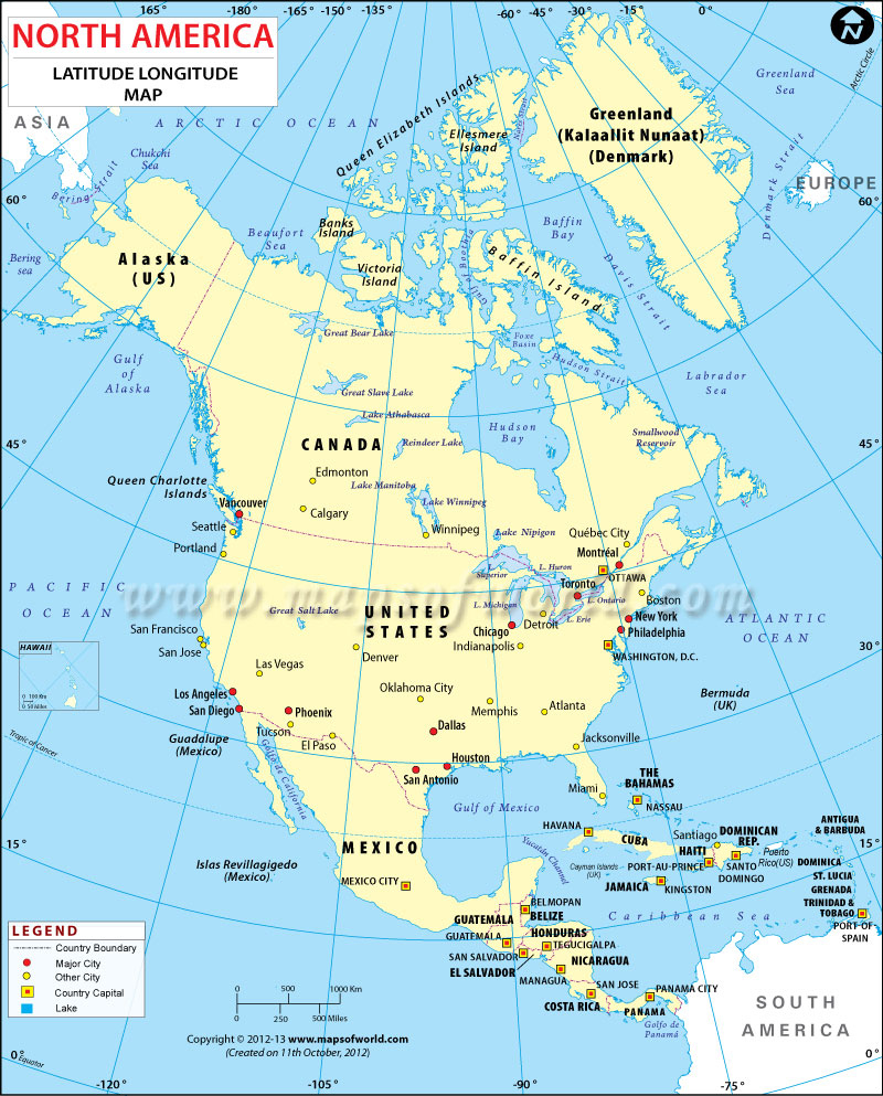 North America Latitude And Longitude Map - Geographic Coordinates intended for Us Map With Longitude And Latitude Printable