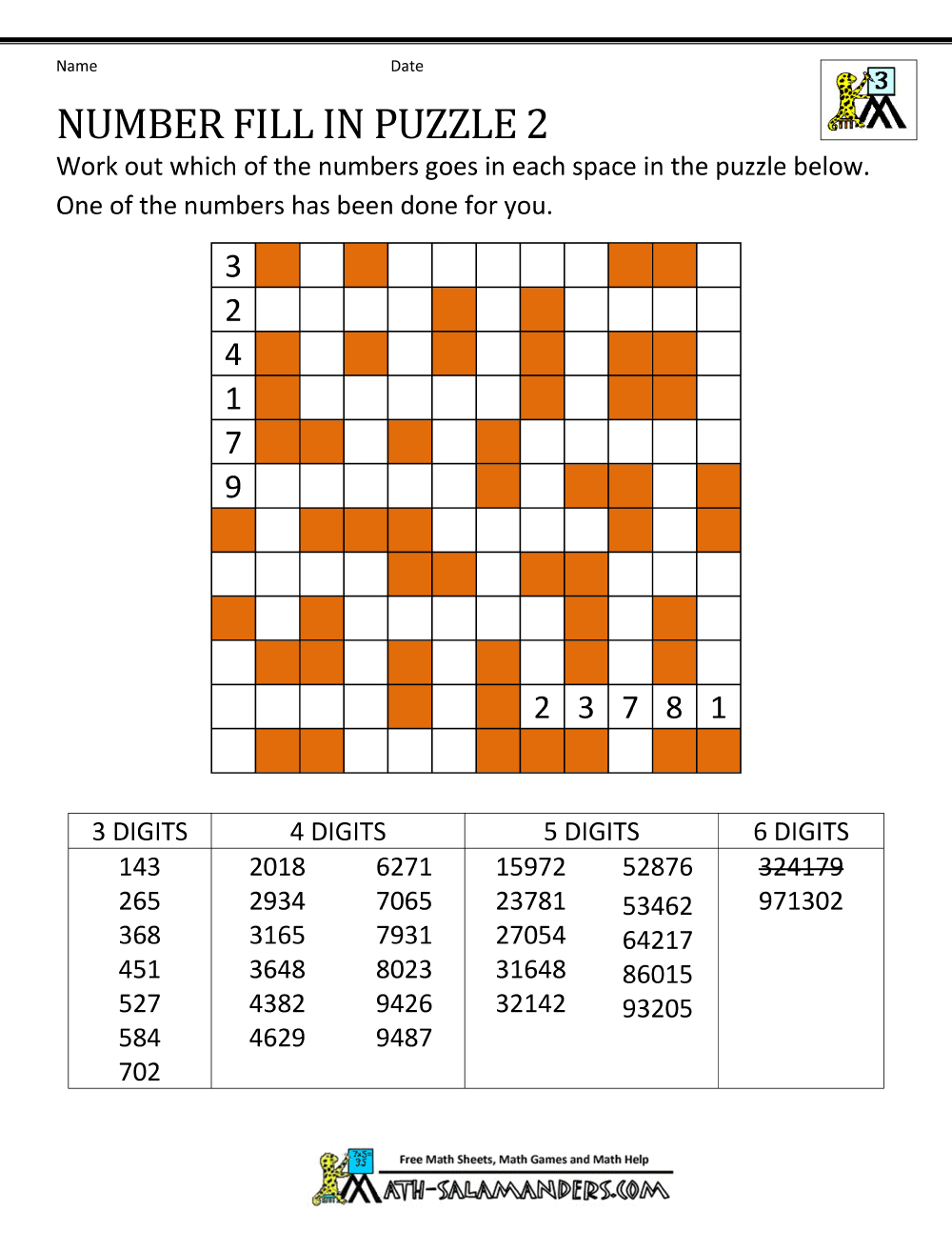 Number Fill In Puzzles with regard to Printable Number Fill In Puzzles