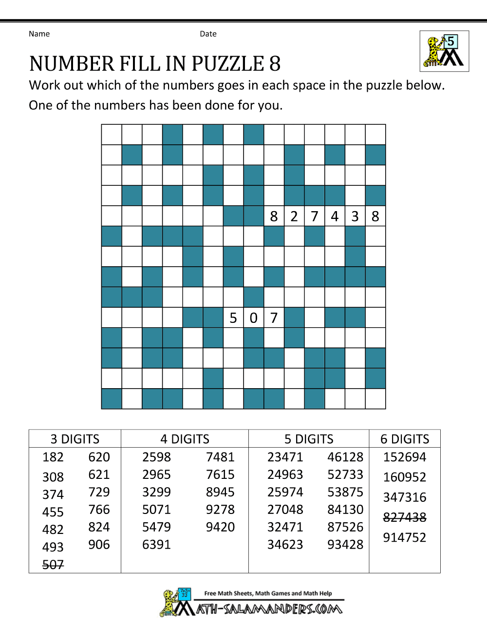 Number Fill In Puzzles with regard to Printable Number Fill in Puzzles