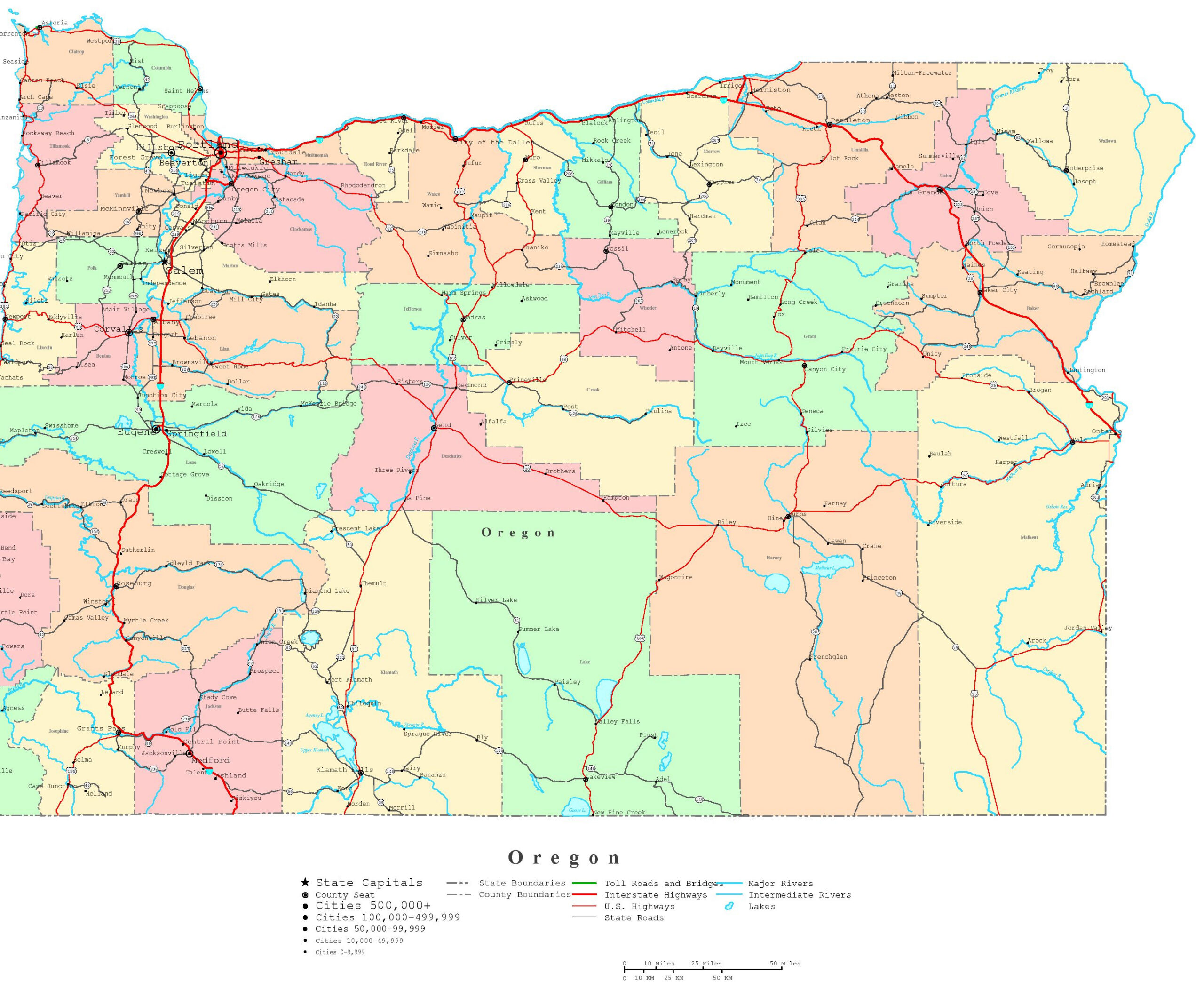 Oregon Printable Map throughout Printable Oregon Map With Cities