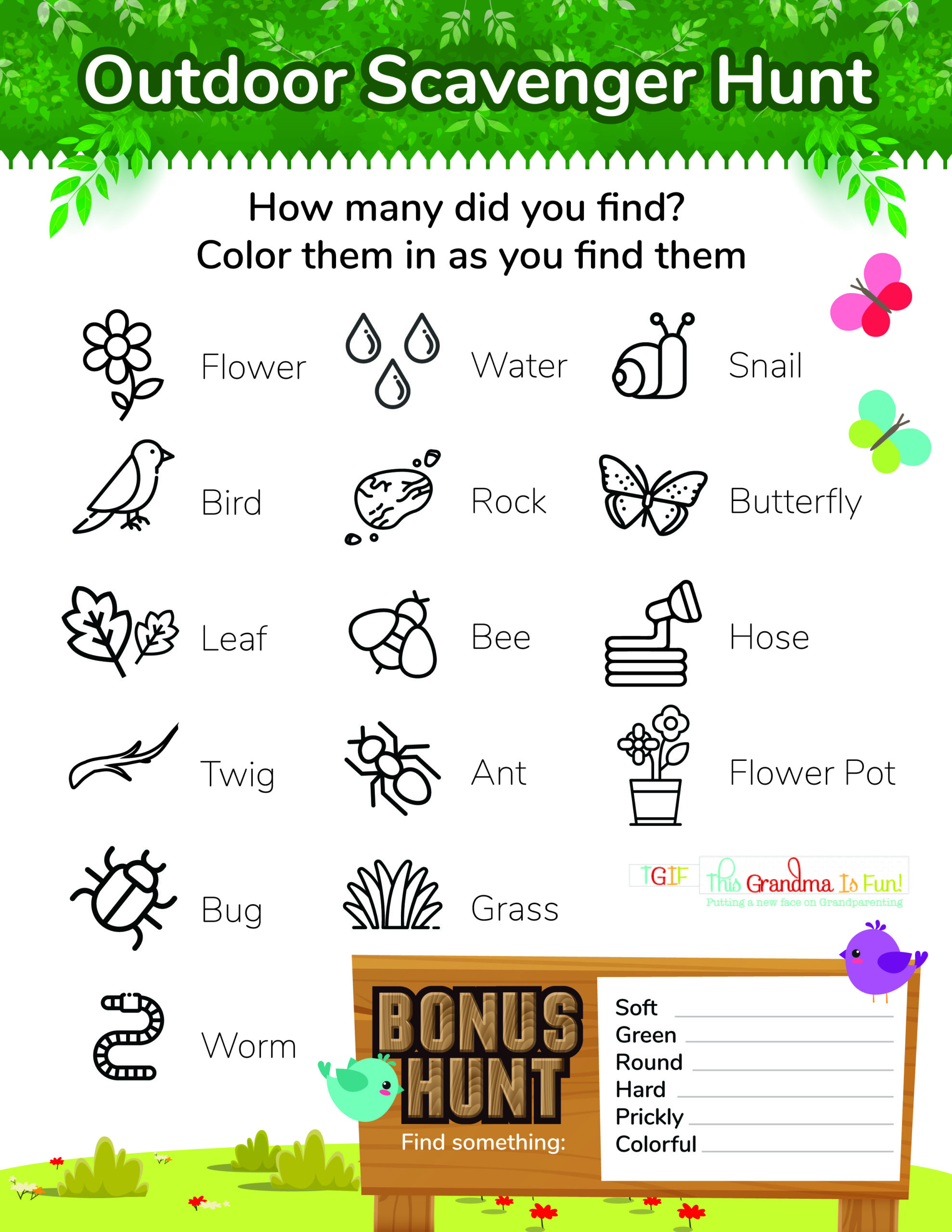 Outdoor Scavenger Hunt Free Printable - Tgif - This Grandma Is Fun with Free Printable Scavenger Hunt For Kids