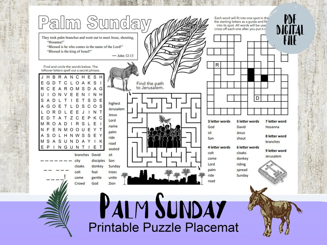 Palm Sunday Puzzle Placemat: Printable Activity Sheet (Pdf Digital pertaining to Printable Palm Sunday Activity Sheets