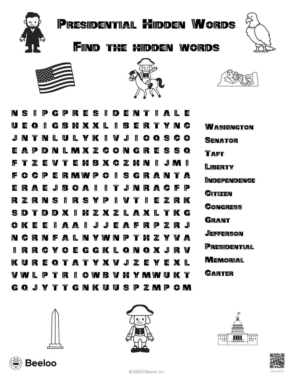 Presidents' Day-Themed Word Searches • Beeloo Printable Crafts And intended for Presidents Day Word Search Printable