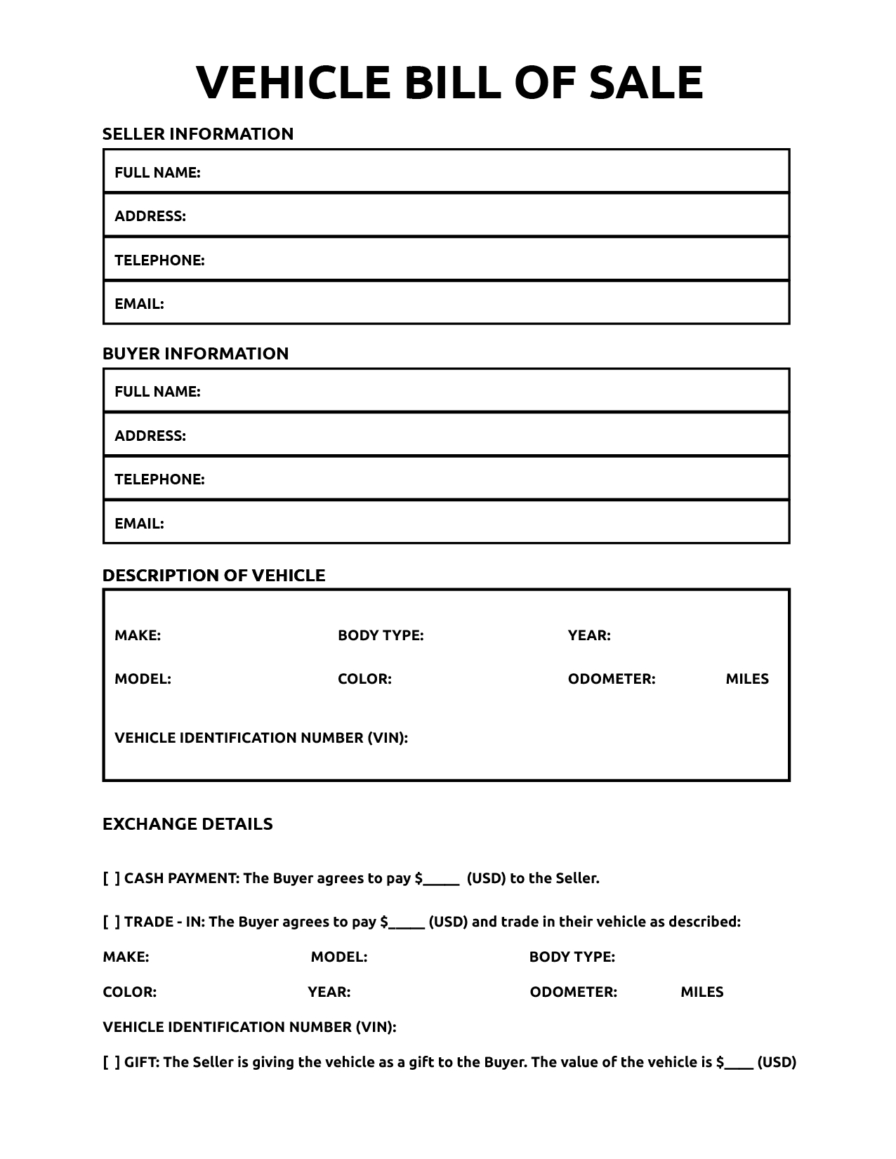 Printable Bill Of Sale For Vehicle - World Of Printables within Printable Bill Of Sale For Automobile