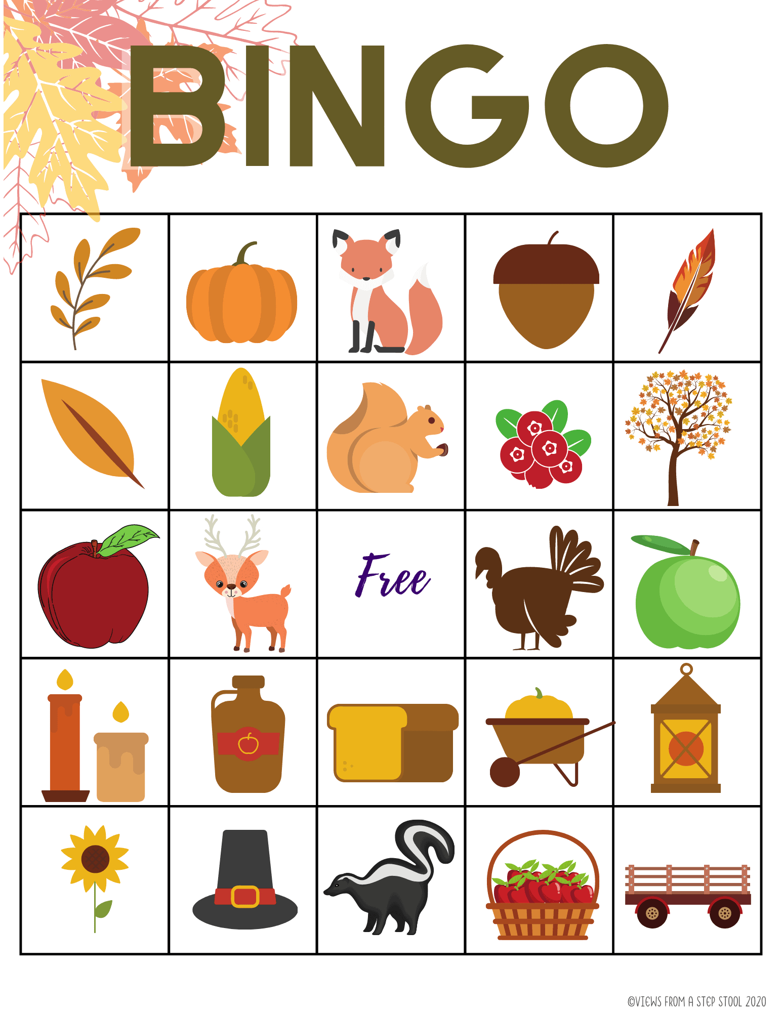 Printable Fall Bingo Game For Kids - Views From A Step Stool pertaining to Free Fall Printable Bingo Cards