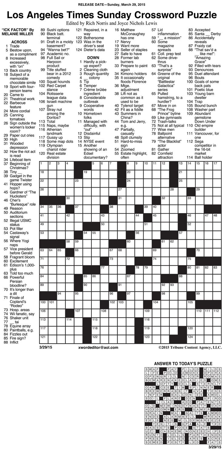 Printable La Times Crossword 2017 regarding Free Printable Sunday Crossword Puzzles