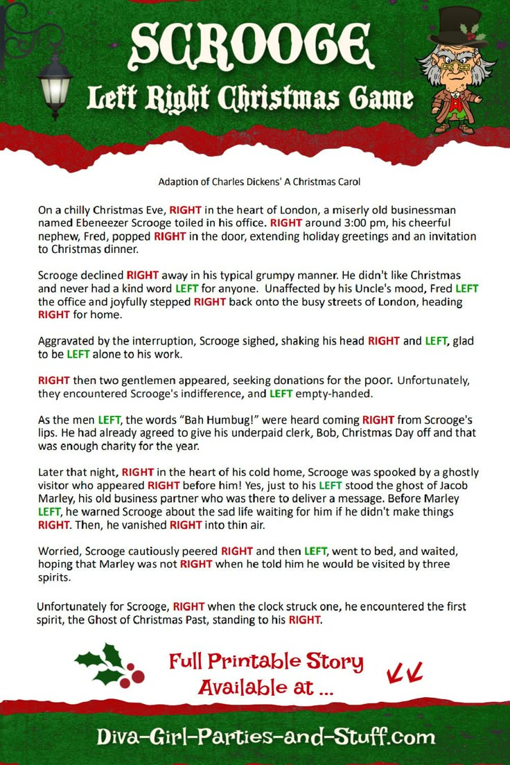 Printable Left Right Christmas Game Story Of Scrooge with regard to Printable Left Right Game For Christmas
