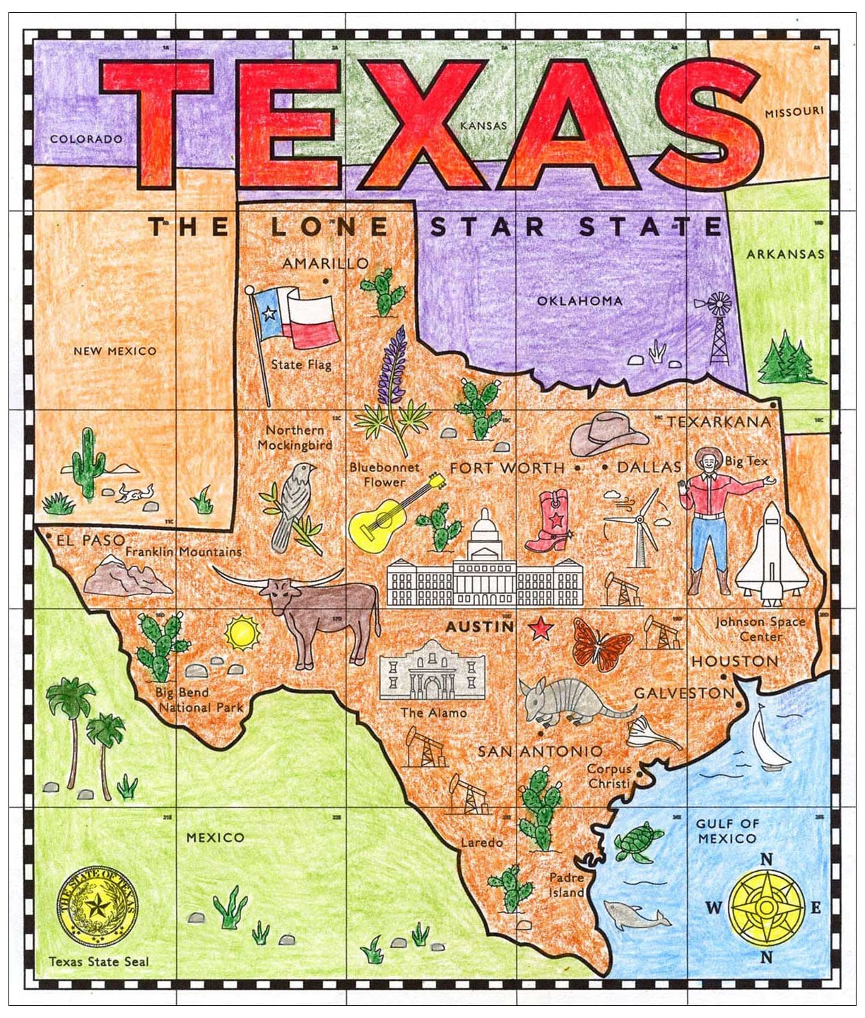 Printable Map Of Texas For Kids With Cities And Landmarks To Color intended for Free Printable Map Of Texas