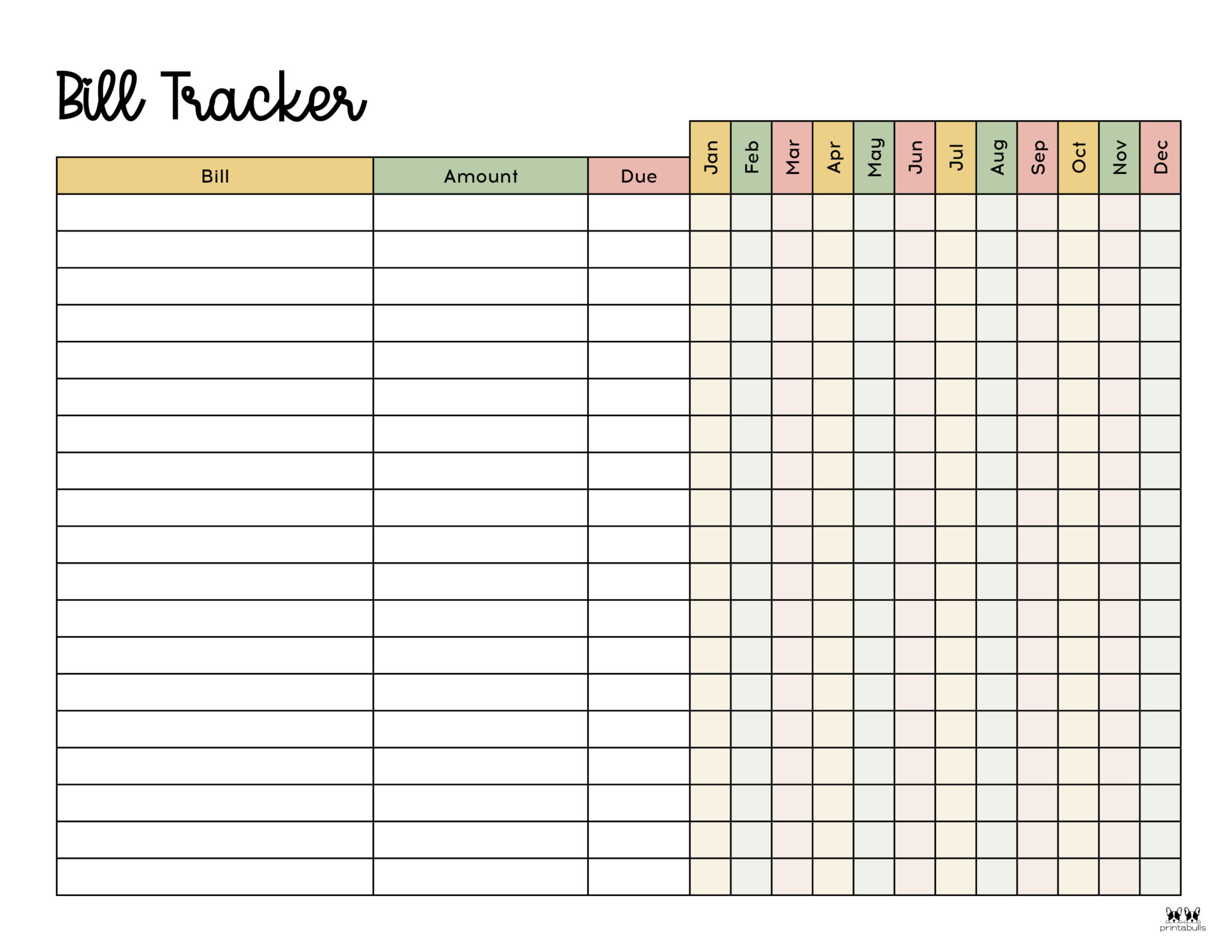 Printable Monthly Bill Organizer - Printable Party Favors throughout Free Printable Monthly Bill Tracker