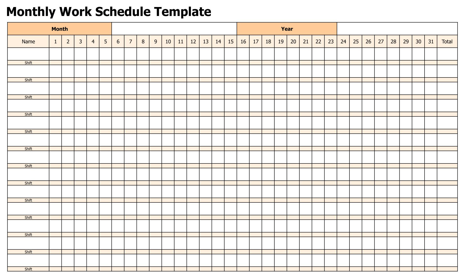 Printable Monthly Work Schedule Templates Free intended for Printable Monthly Work Schedule Template