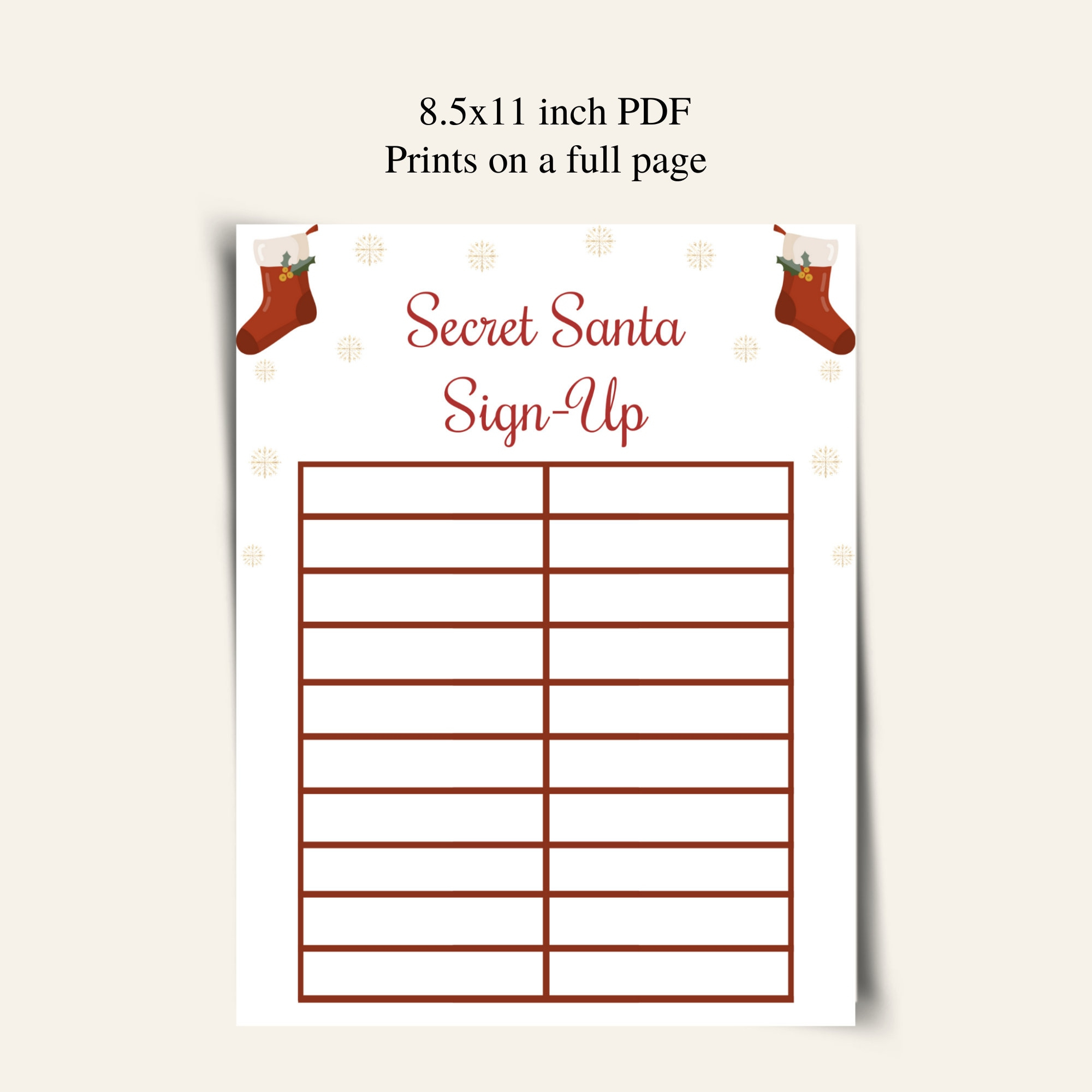 Printable Secret Santa Sign Up Sheet: Download - Etsy intended for Secret Santa Printable Sign Up Sheet