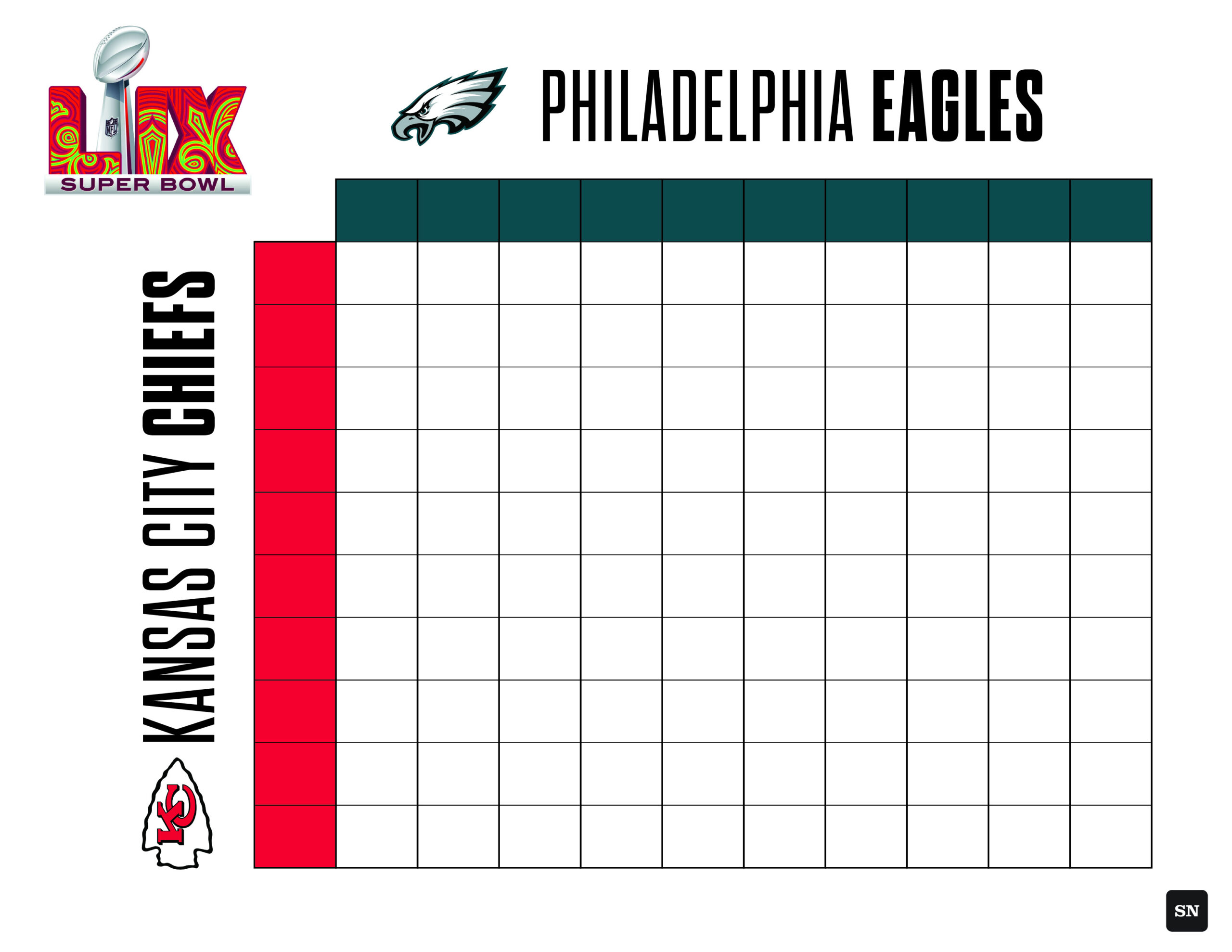 Printable Super Bowl Squares Grid For Eagles Vs. Chiefs In 2025 for Free Printable Super Bowl Squares