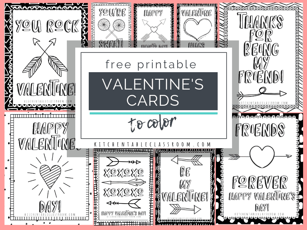 Printable Valentine Cards To Color - The Kitchen Table Classroom within Free Printable Valentine Cards For Preschoolers