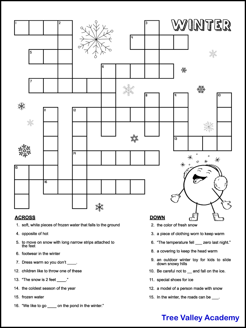 Printable Winter Crossword Puzzles For Kids - Tree Valley Academy with regard to Printable Crossword Puzzles Easy With Answers