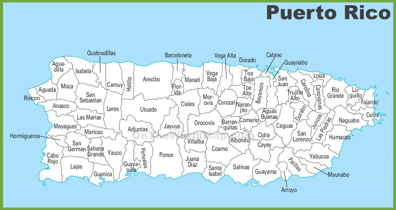 Puerto Rico Municipalities Map - Ontheworldmap with regard to Free Printable Map Of Puerto Rico