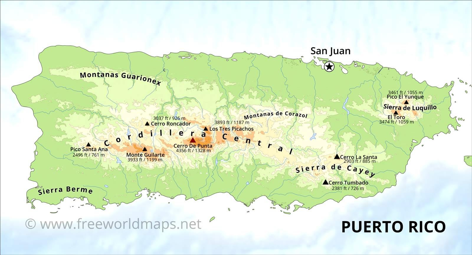 Puerto Rico Physical Map, Physical Features Of Puerto Rico regarding Free Printable Map Of Puerto Rico