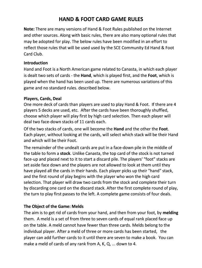 Rules For Hand And Foot Card Game Pdf: Fill Out & Sign Online | Dochub for Hand And Foot Card Game Rules Printable
