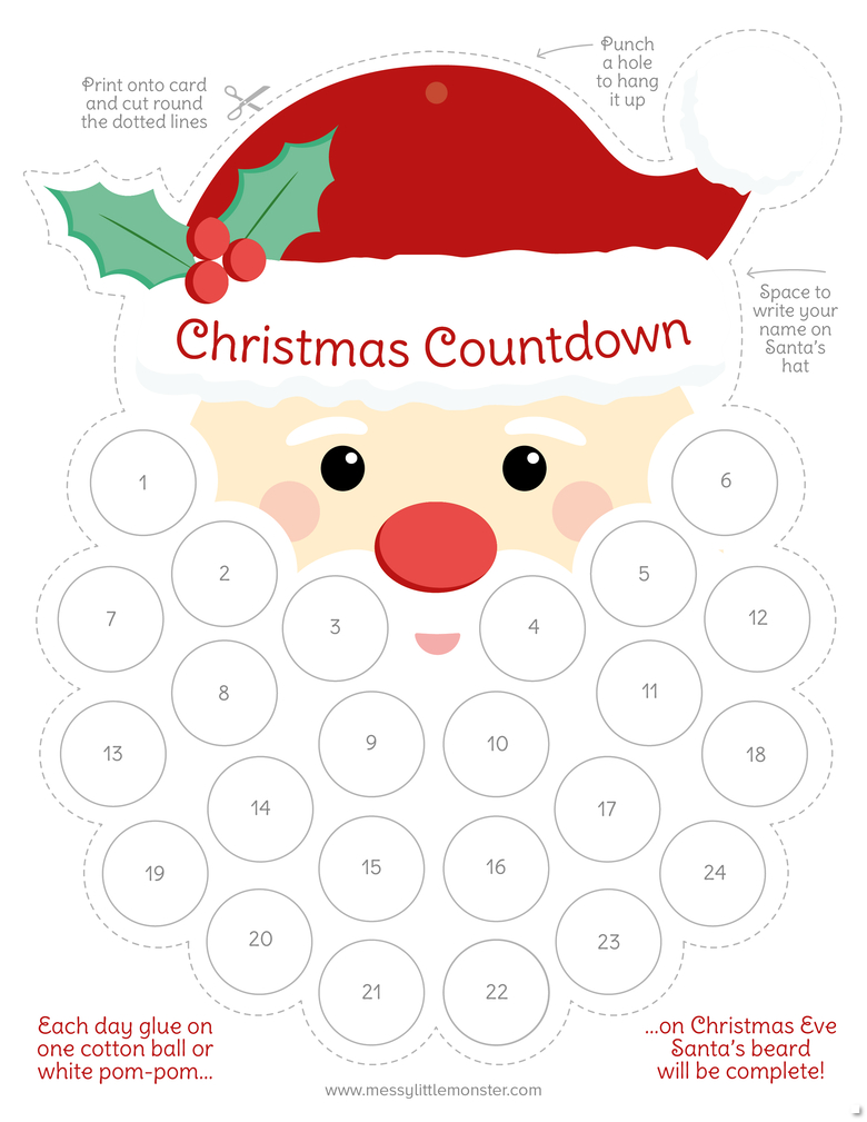 Santa'S Beard Christmas Countdown Printable - Messy Little Monster pertaining to Free Printable Santa Beard Countdown