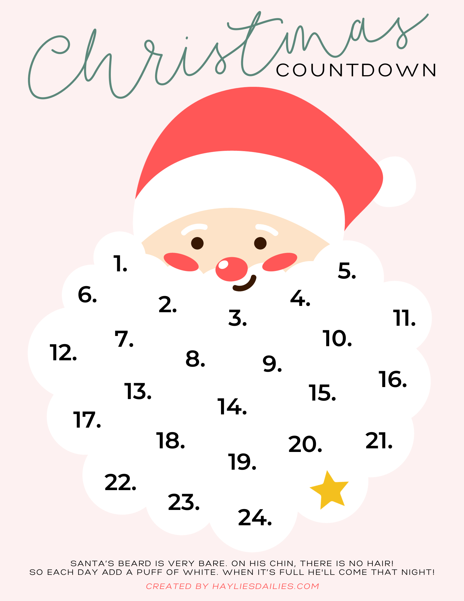 Santa'S Cotton Ball Beard Christmas Countdown: Free Printable with regard to Free Printable Santa Beard Countdown